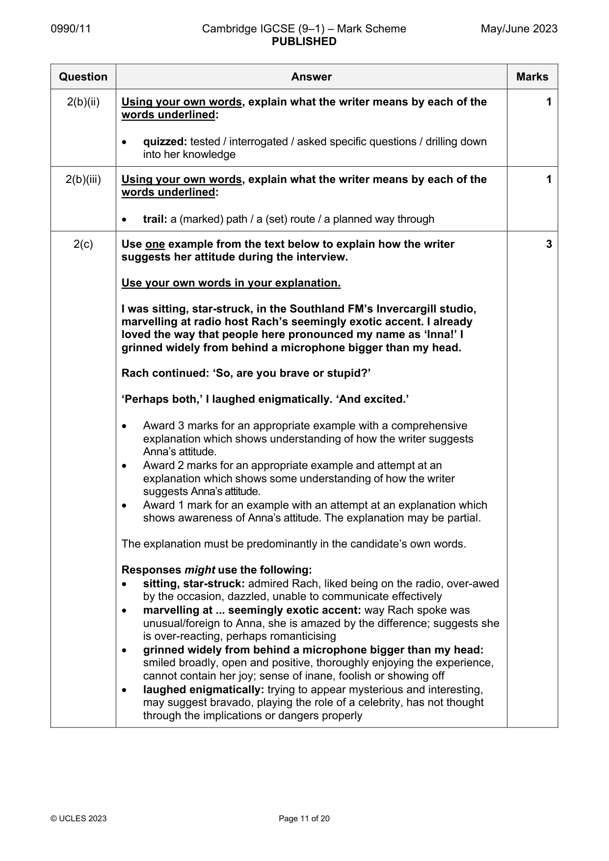 Mark scheme, page 11 of 20
