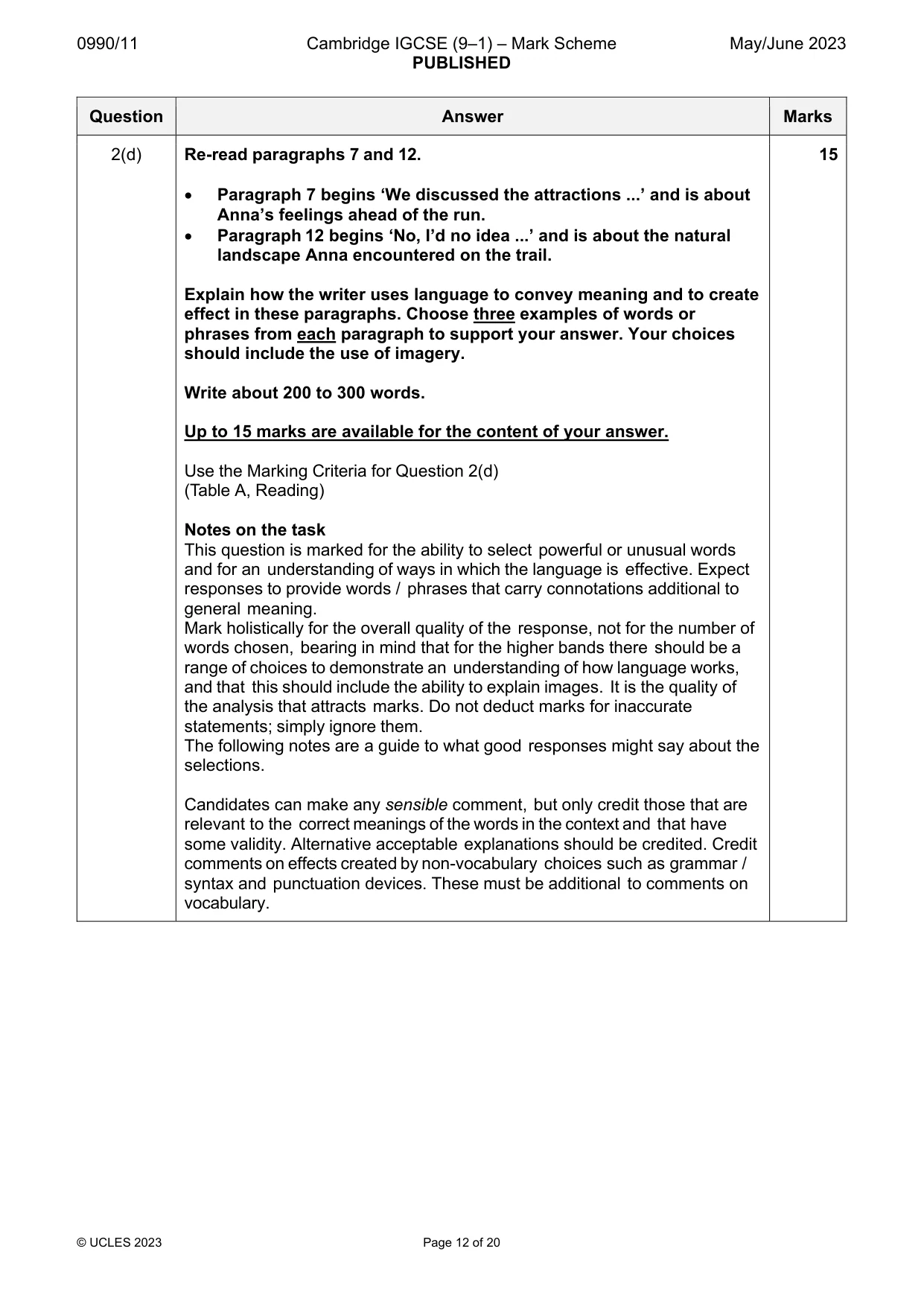 Mark scheme, page 12 of 20