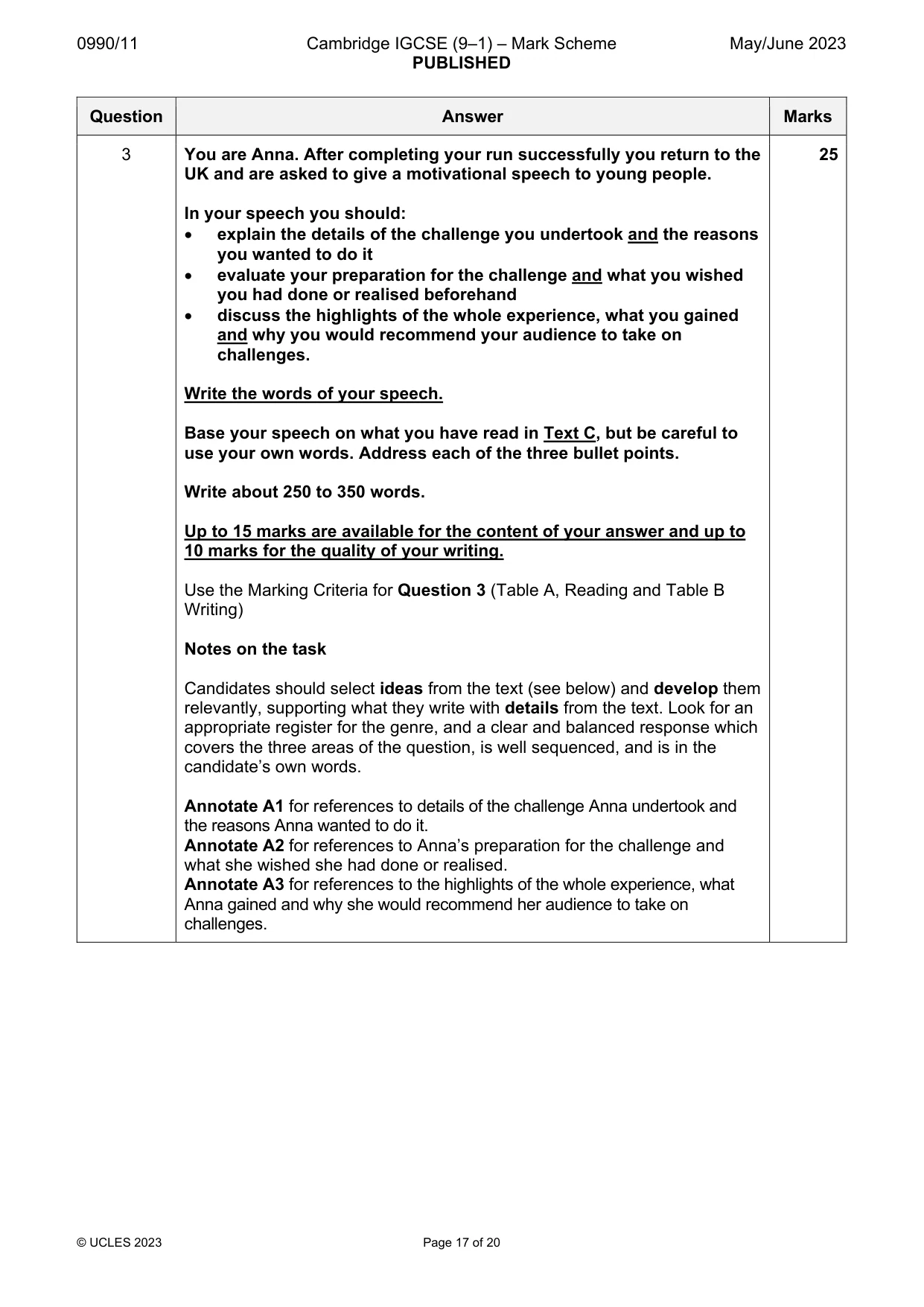 Mark scheme, page 17 of 20