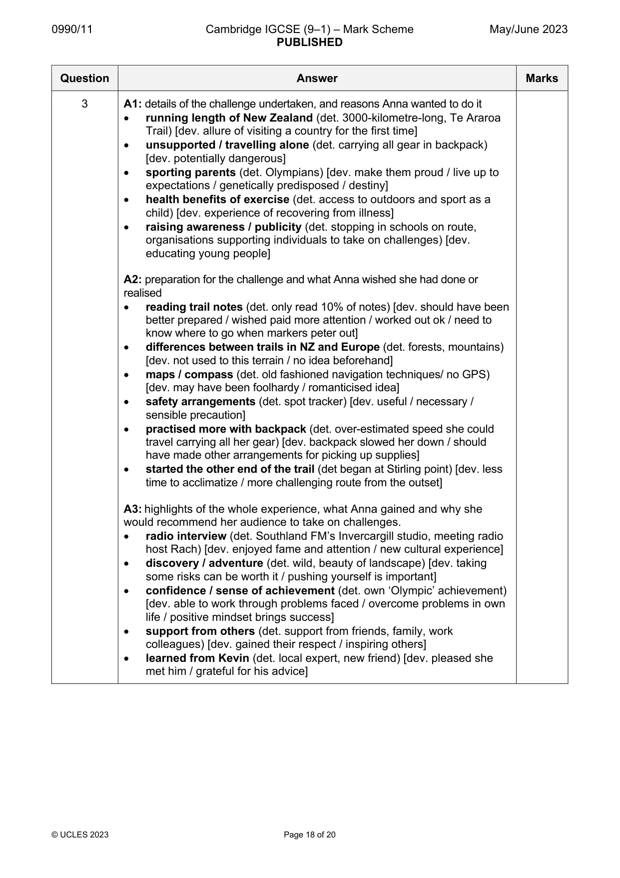 Mark scheme, page 18 of 20