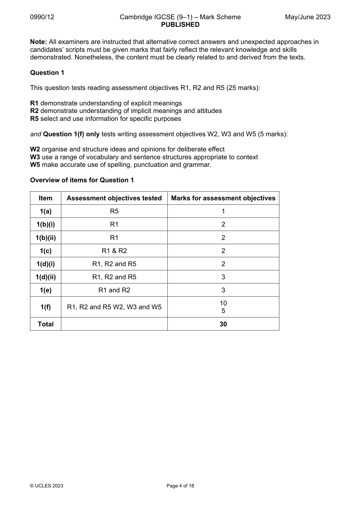 Mark scheme, page 4 of 18