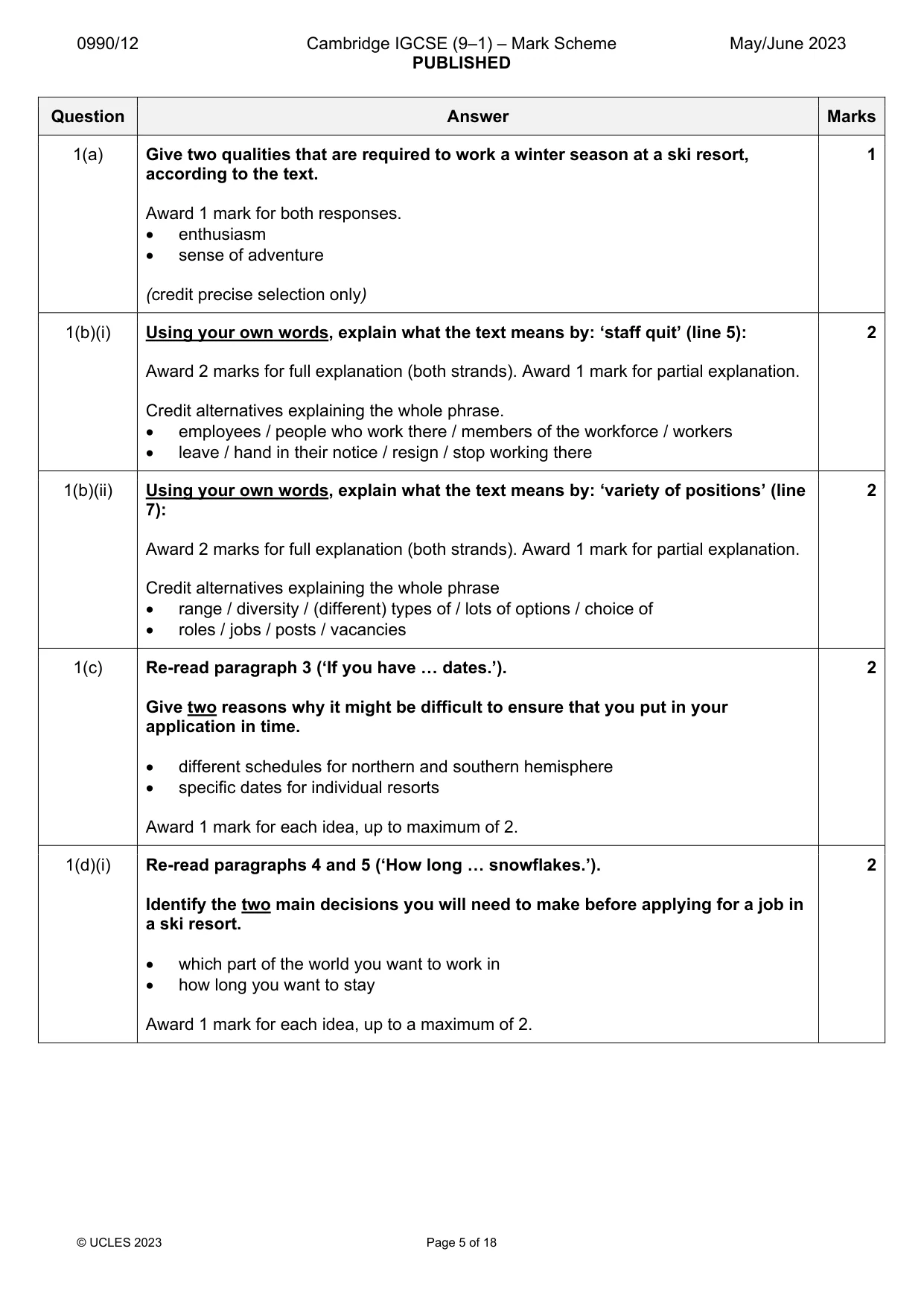 Mark scheme, page 5 of 18