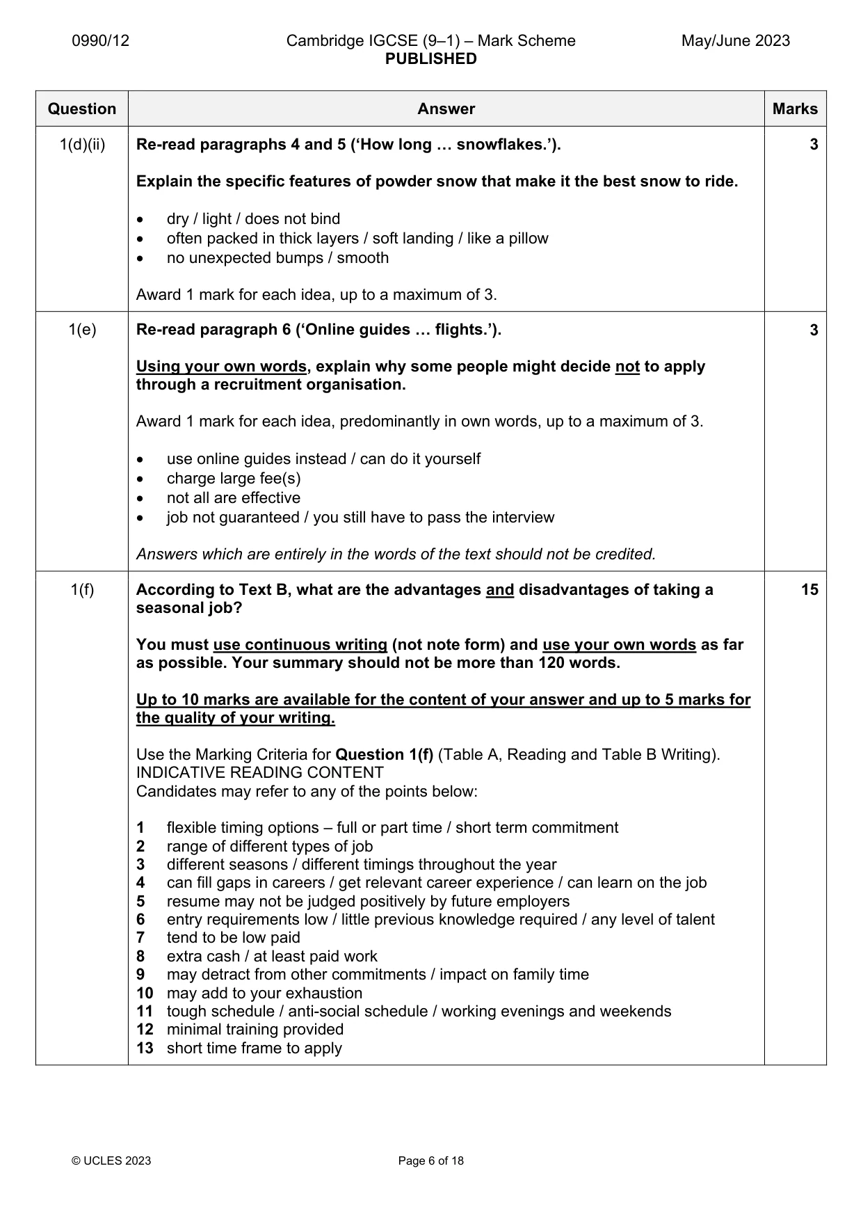 Mark scheme, page 6 of 18