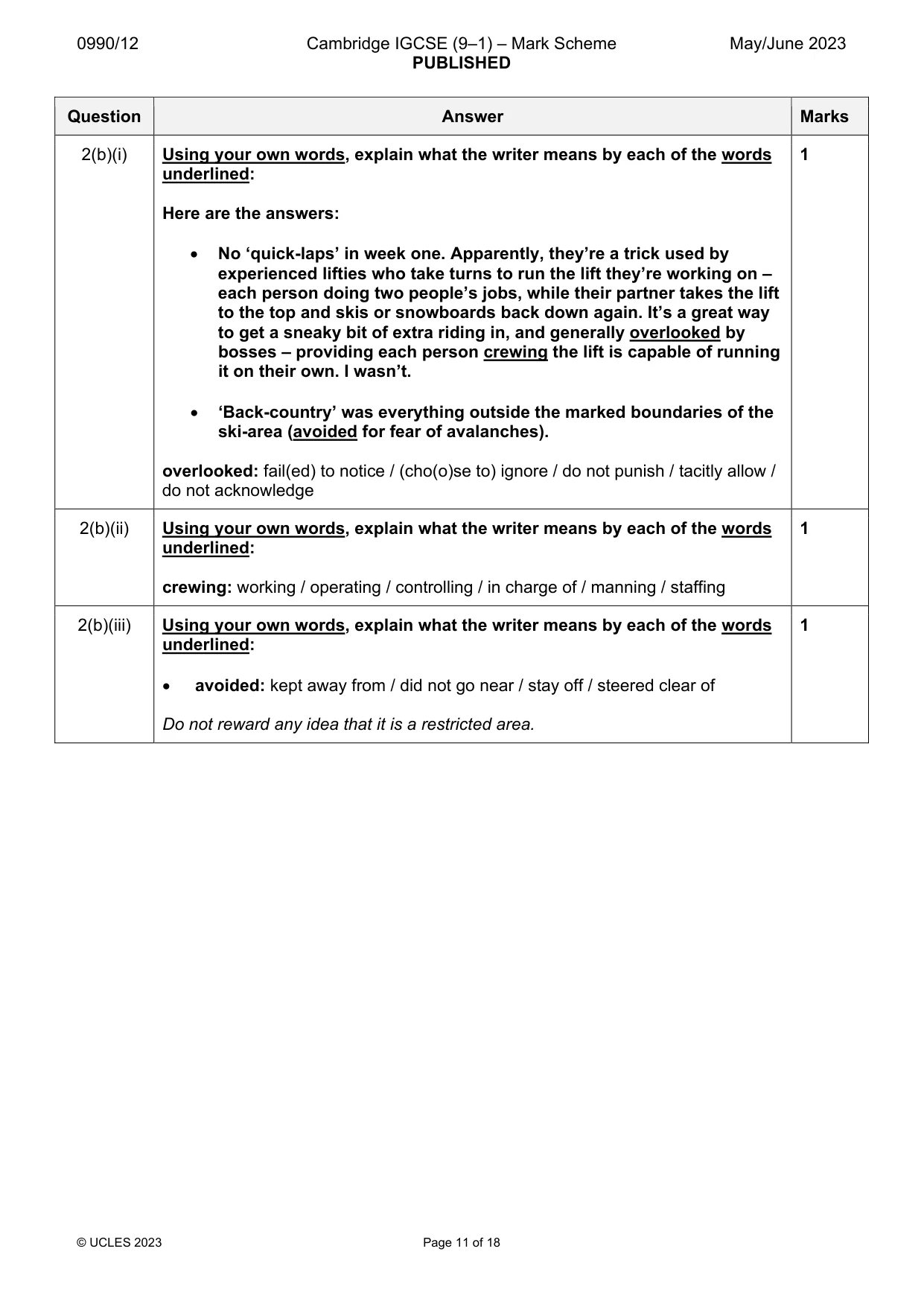 Mark scheme, page 11 of 18