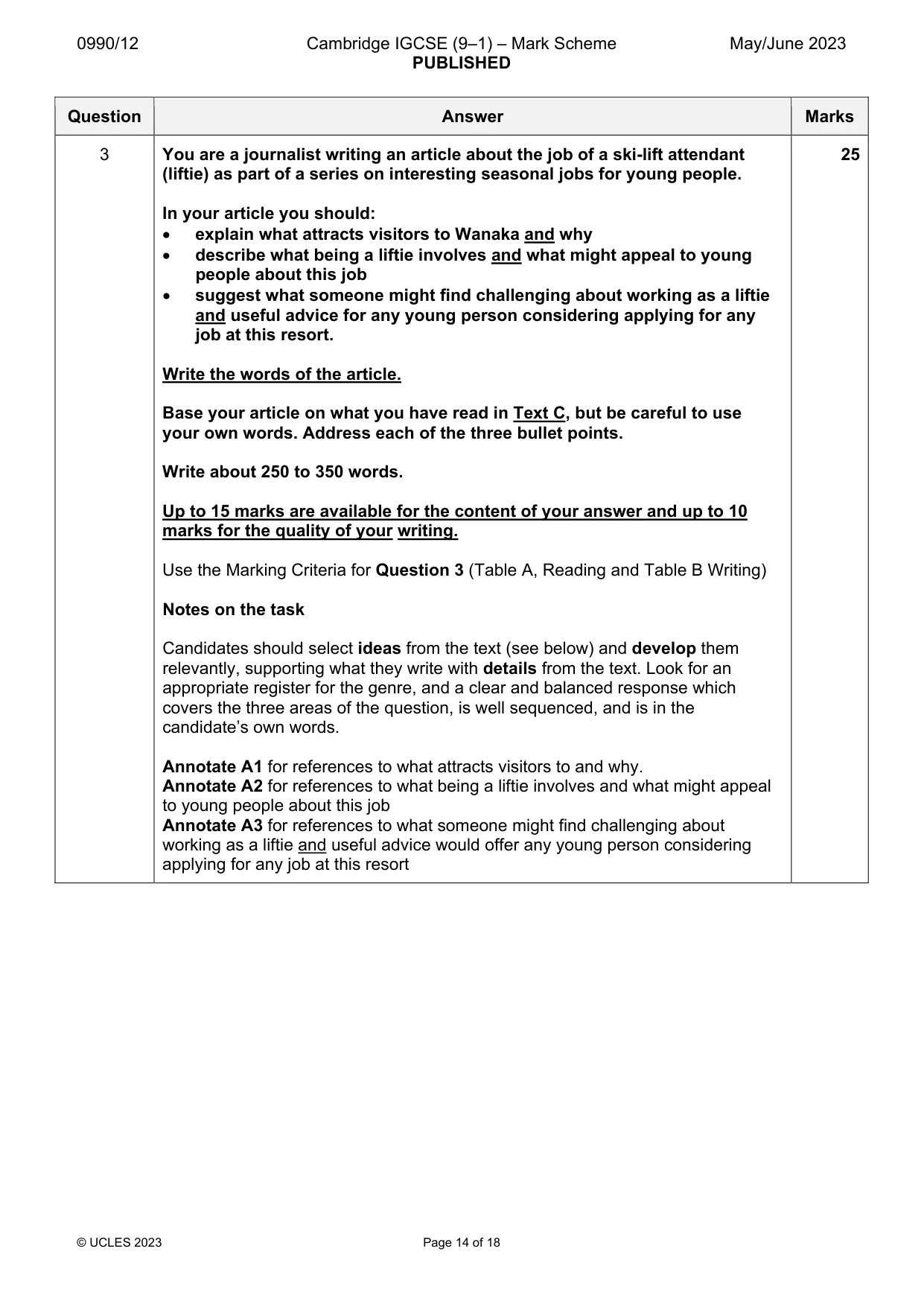 Mark scheme, page 14 of 18
