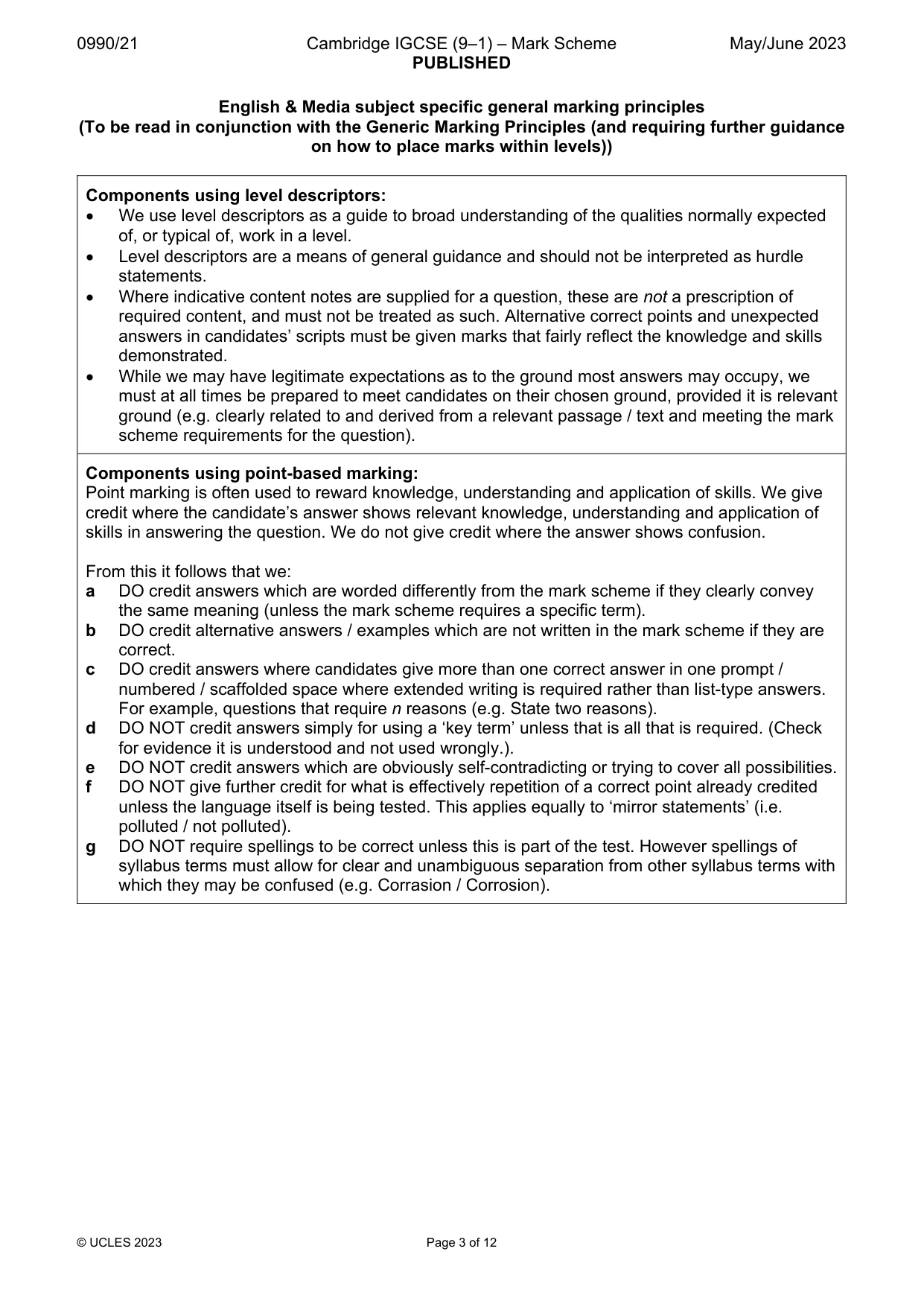 Mark scheme, page 3 of 12
