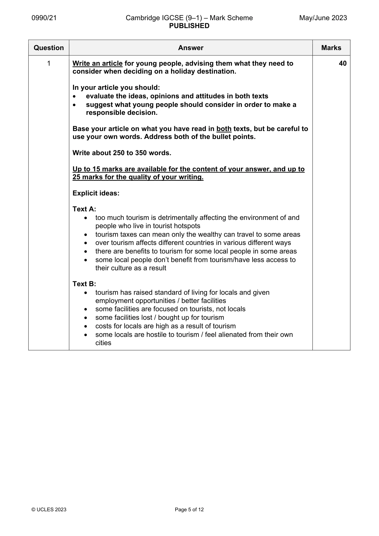 Mark scheme, page 5 of 12