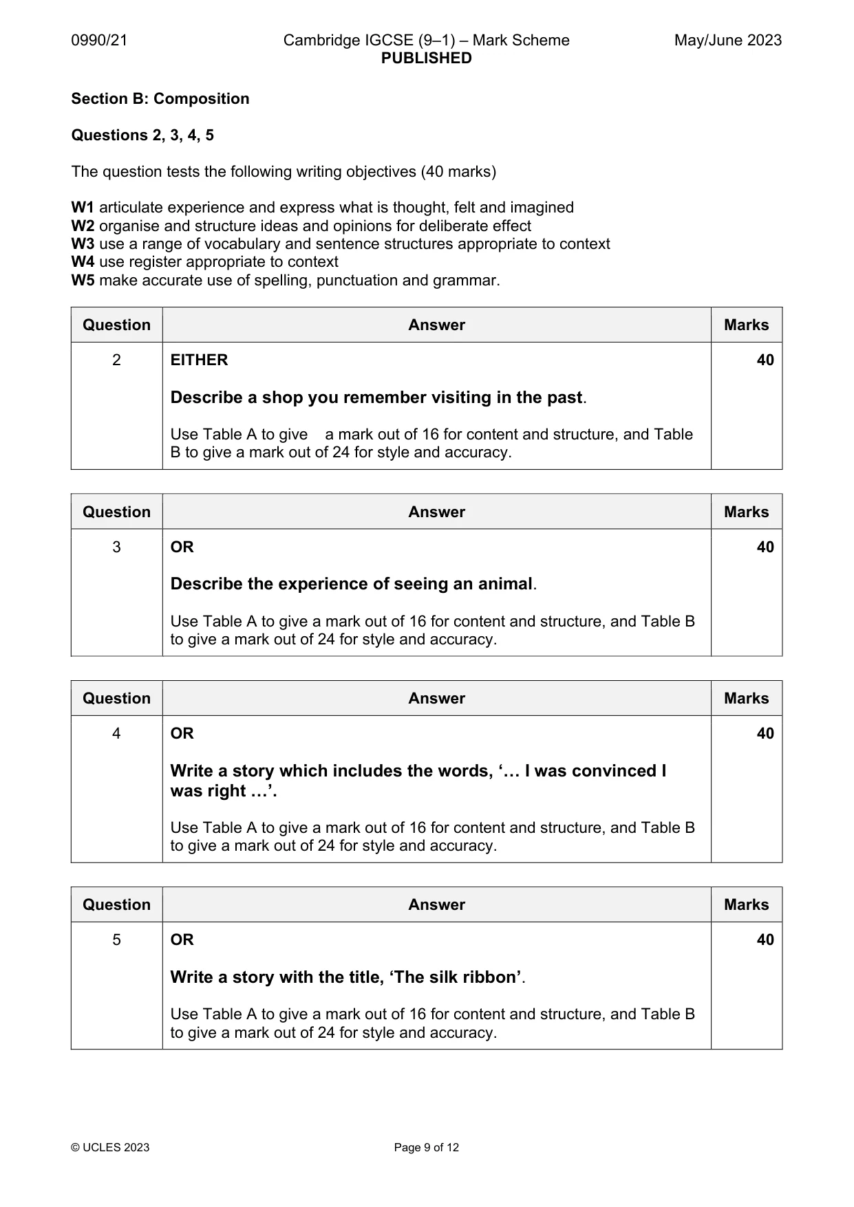 Mark scheme, page 9 of 12