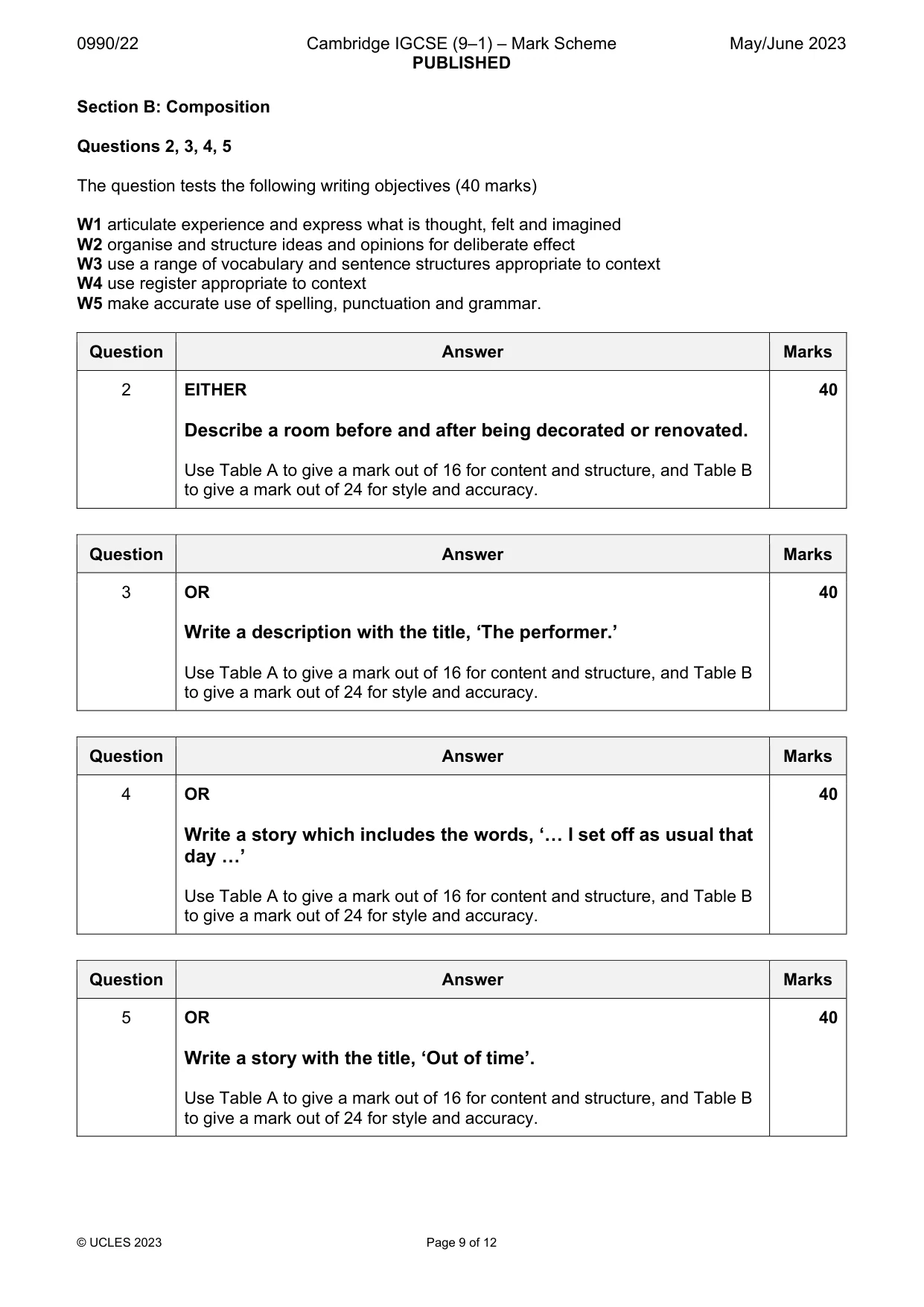 Mark scheme, page 9 of 12