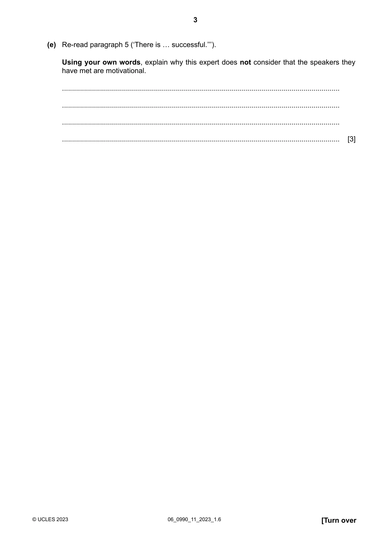 Cambridge IGCSE English - First Language (9-1) 0990 2023 May/June Paper 1 · Variant 1 question paper, page 3 of 16