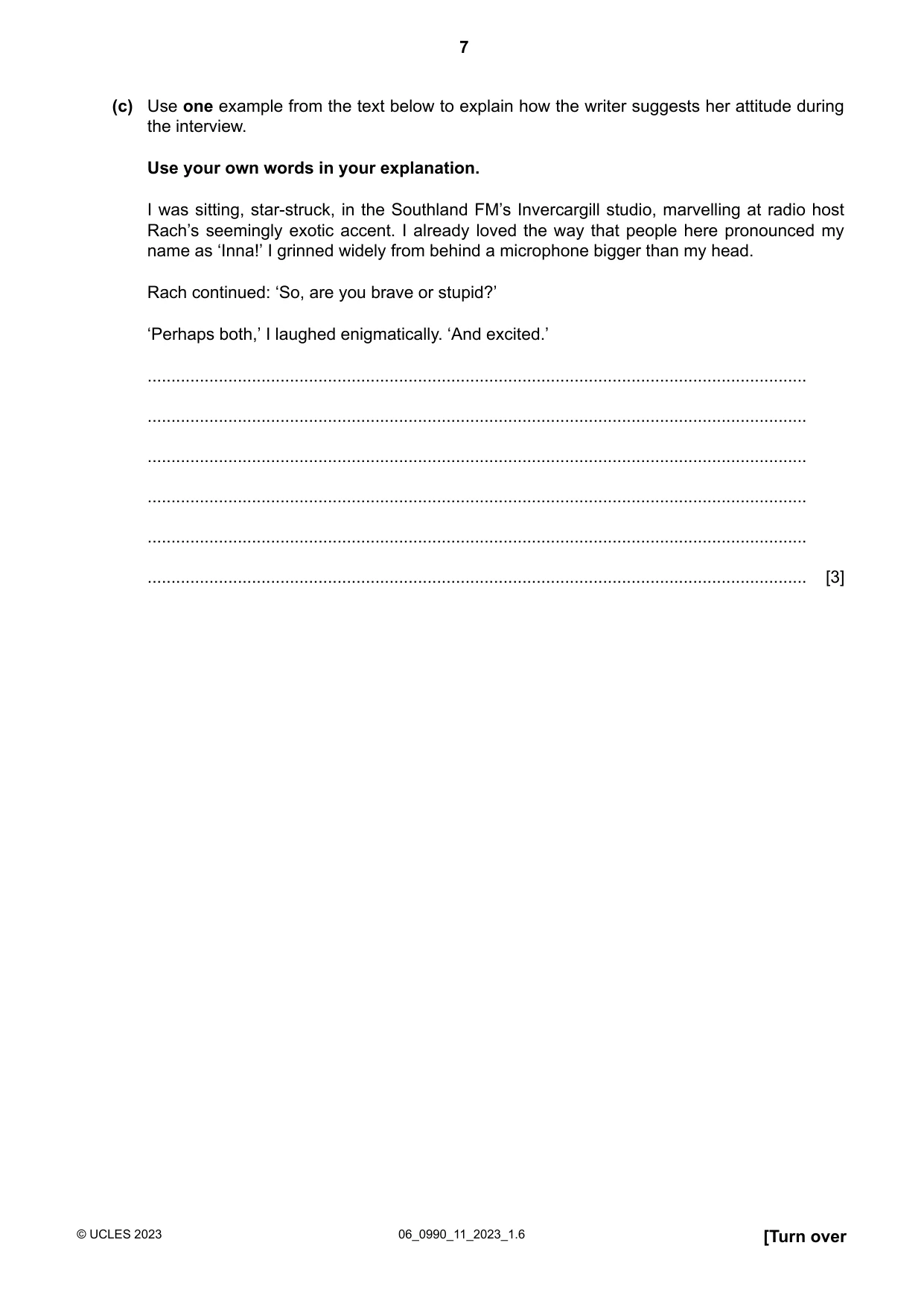 Cambridge IGCSE English - First Language (9-1) 0990 2023 May/June Paper 1 · Variant 1 question paper, page 7 of 16