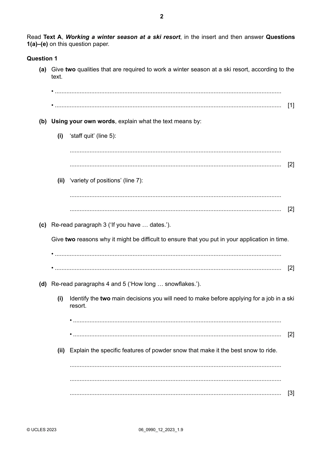 Cambridge IGCSE English - First Language (9-1) 0990 2023 May/June Paper 1 · Variant 2 question paper, page 2 of 16