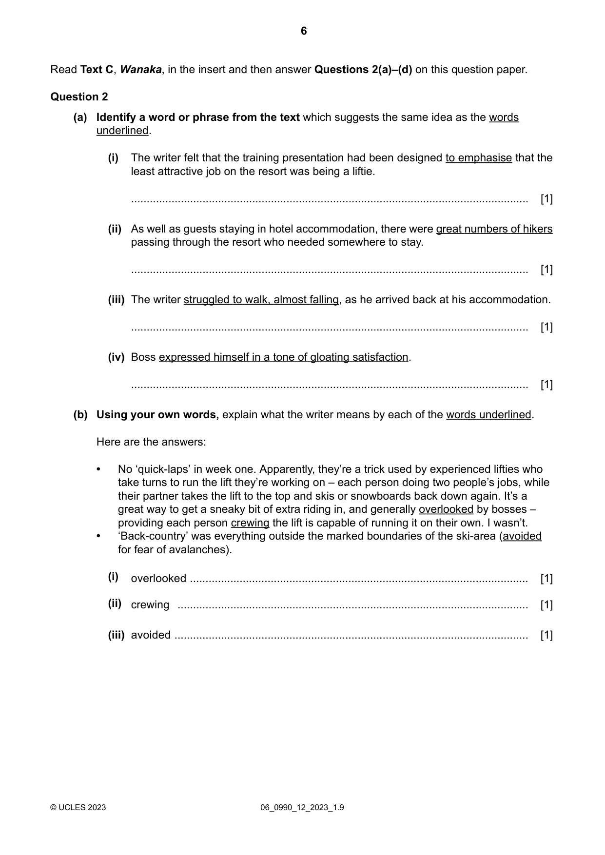 Cambridge IGCSE English - First Language (9-1) 0990 2023 May/June Paper 1 · Variant 2 question paper, page 6 of 16