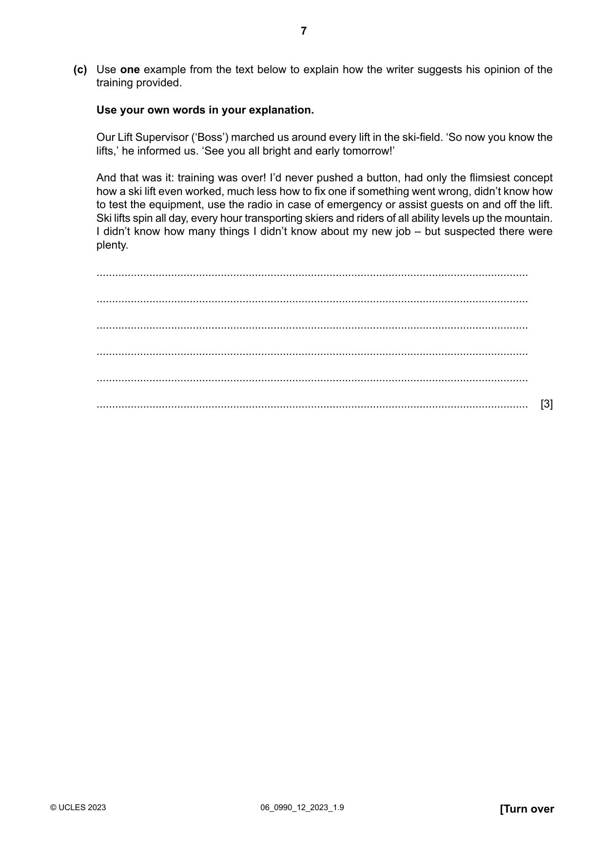 Cambridge IGCSE English - First Language (9-1) 0990 2023 May/June Paper 1 · Variant 2 question paper, page 7 of 16