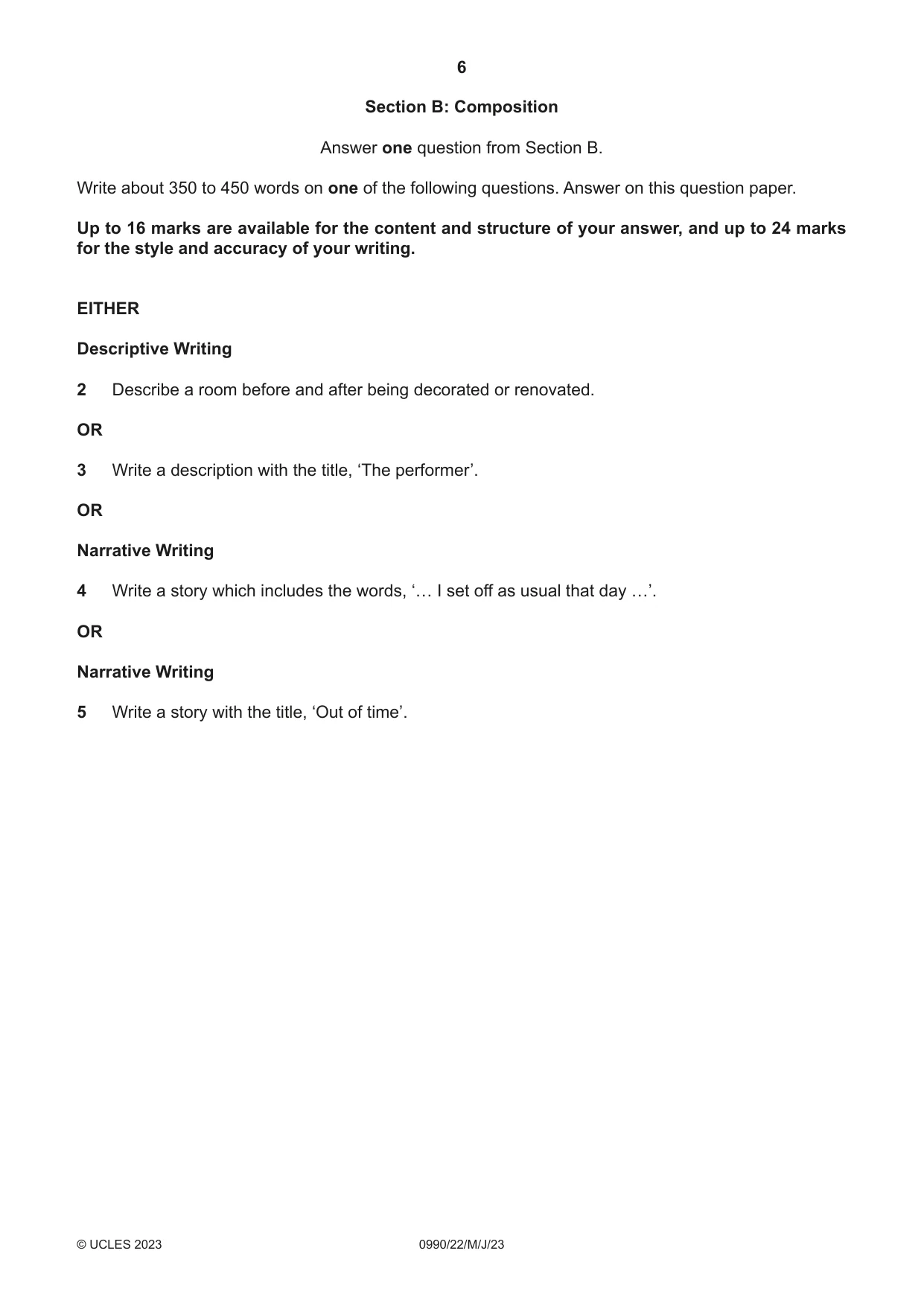 Cambridge IGCSE English - First Language (9-1) 0990 2023 May/June Paper 2 · Variant 2 question paper, page 6 of 12