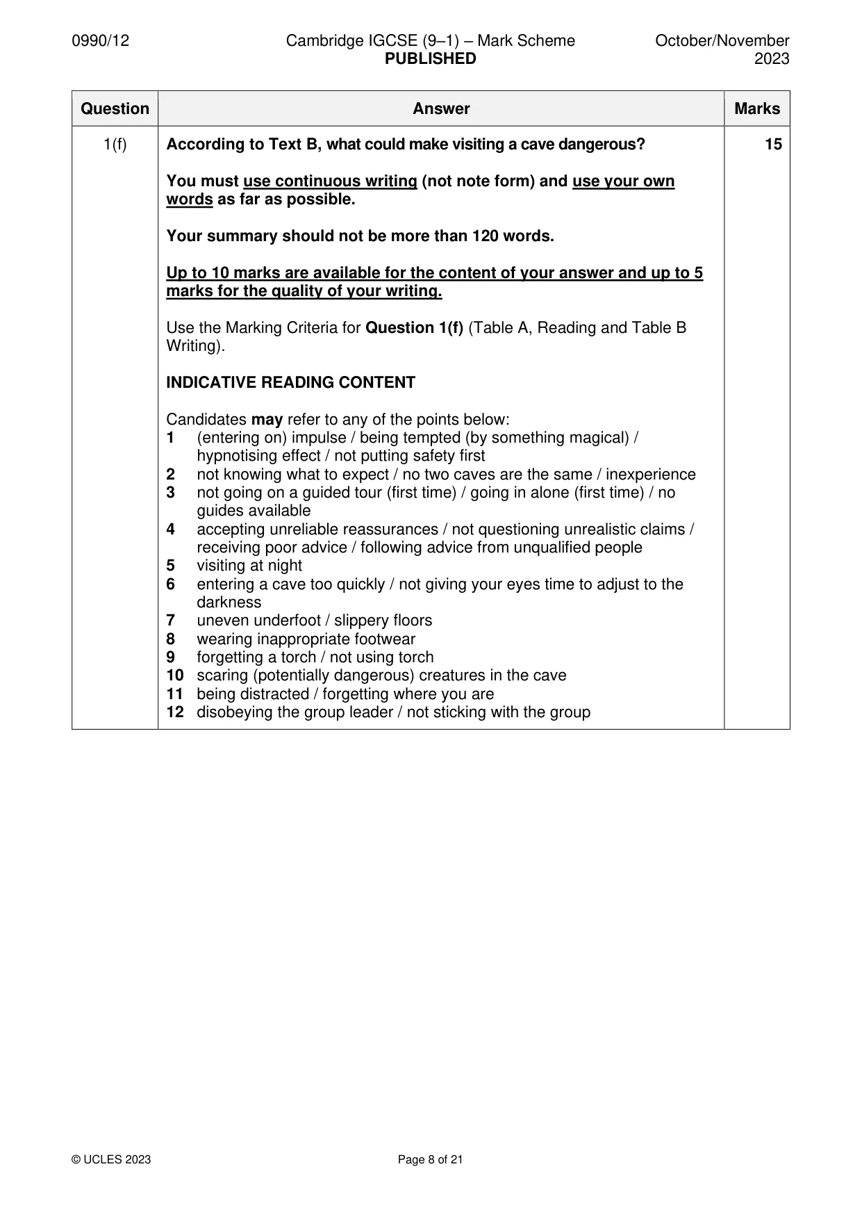 Mark scheme, page 8 of 21