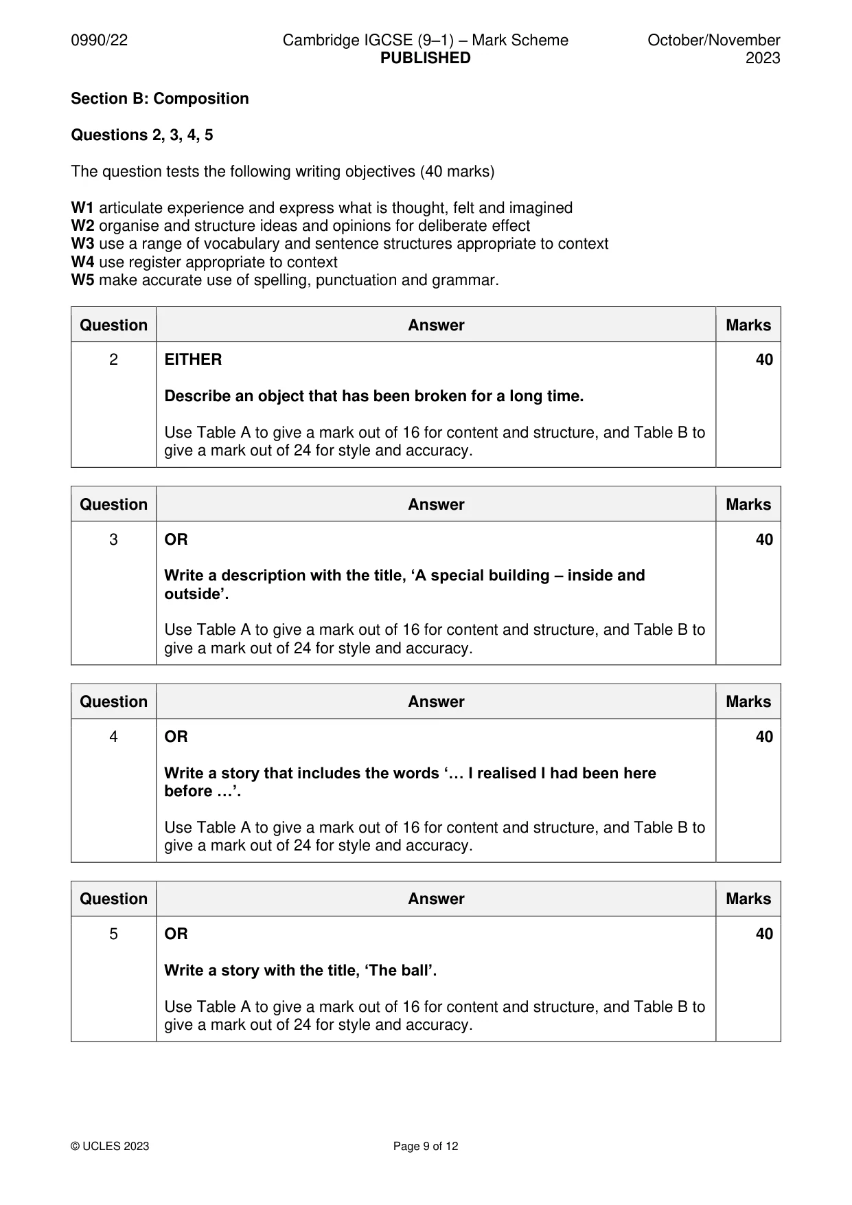 Mark scheme, page 9 of 12