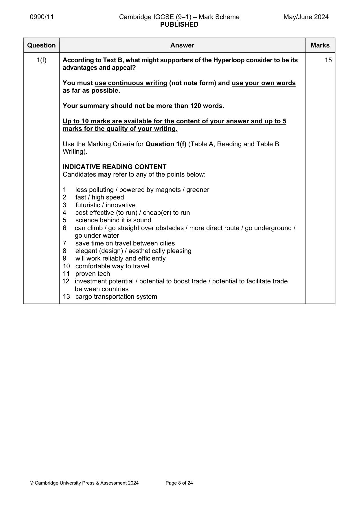 Mark scheme, page 8 of 24