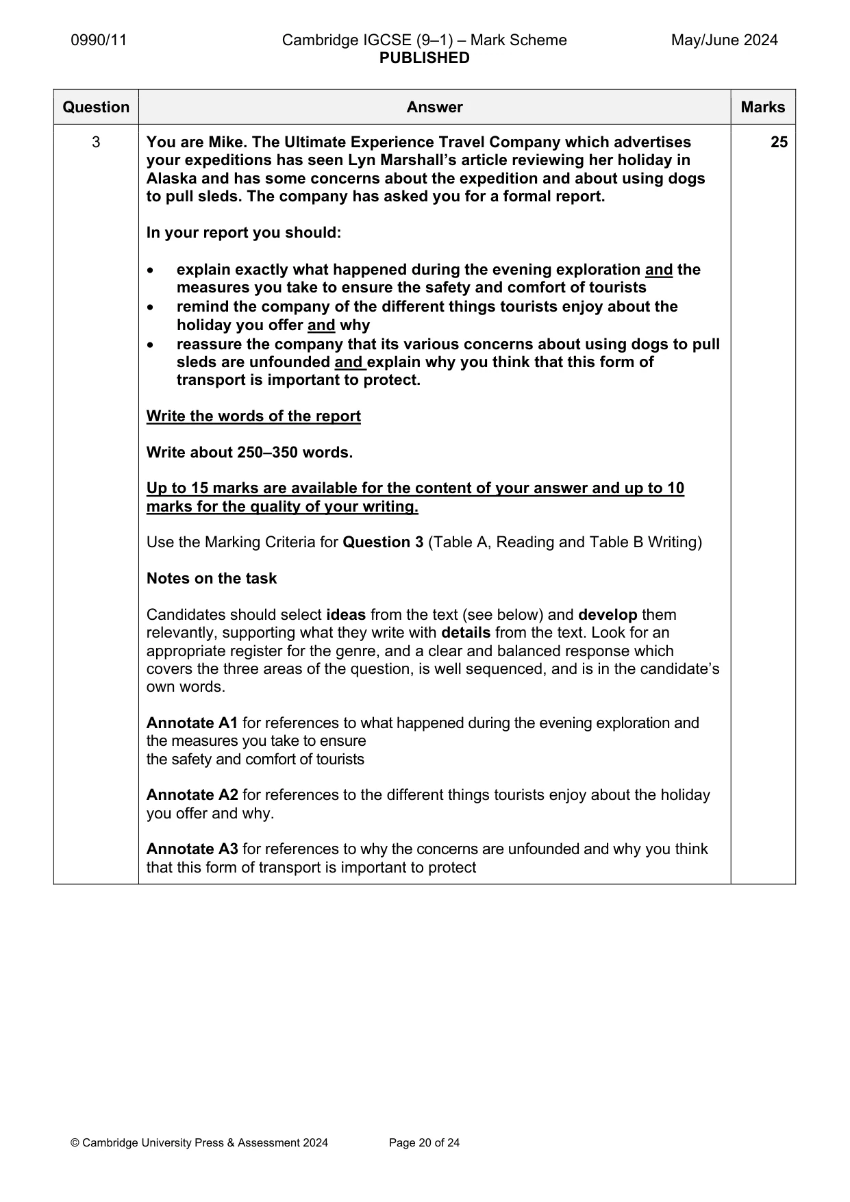 Mark scheme, page 20 of 24
