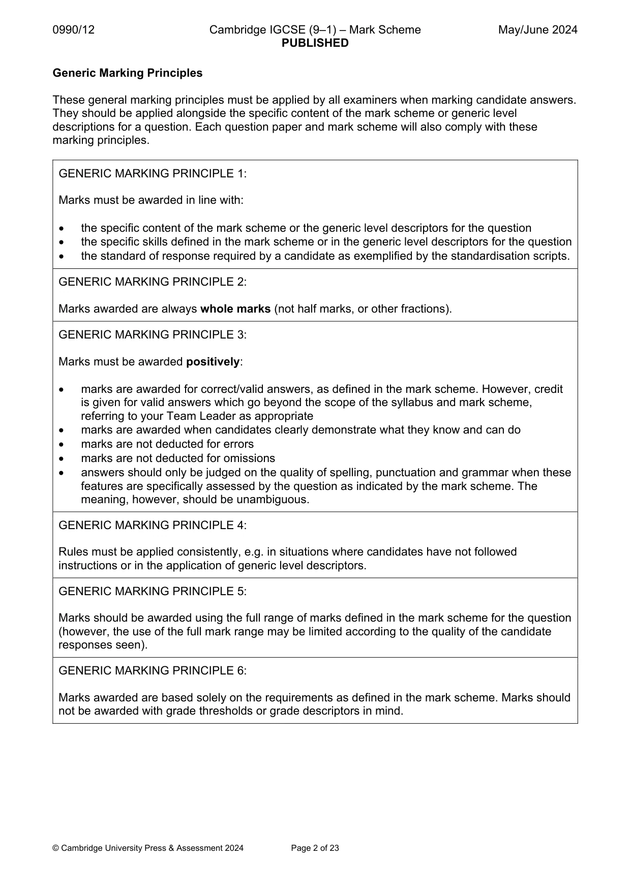 Mark scheme, page 2 of 23