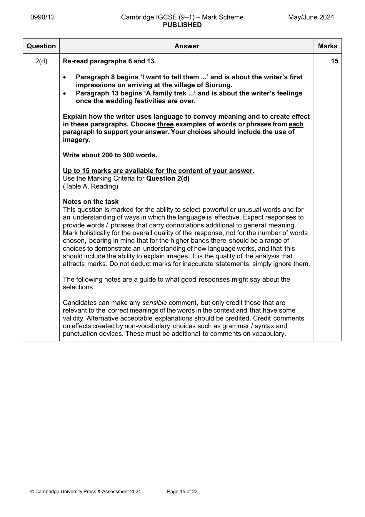 Mark scheme, page 15 of 23