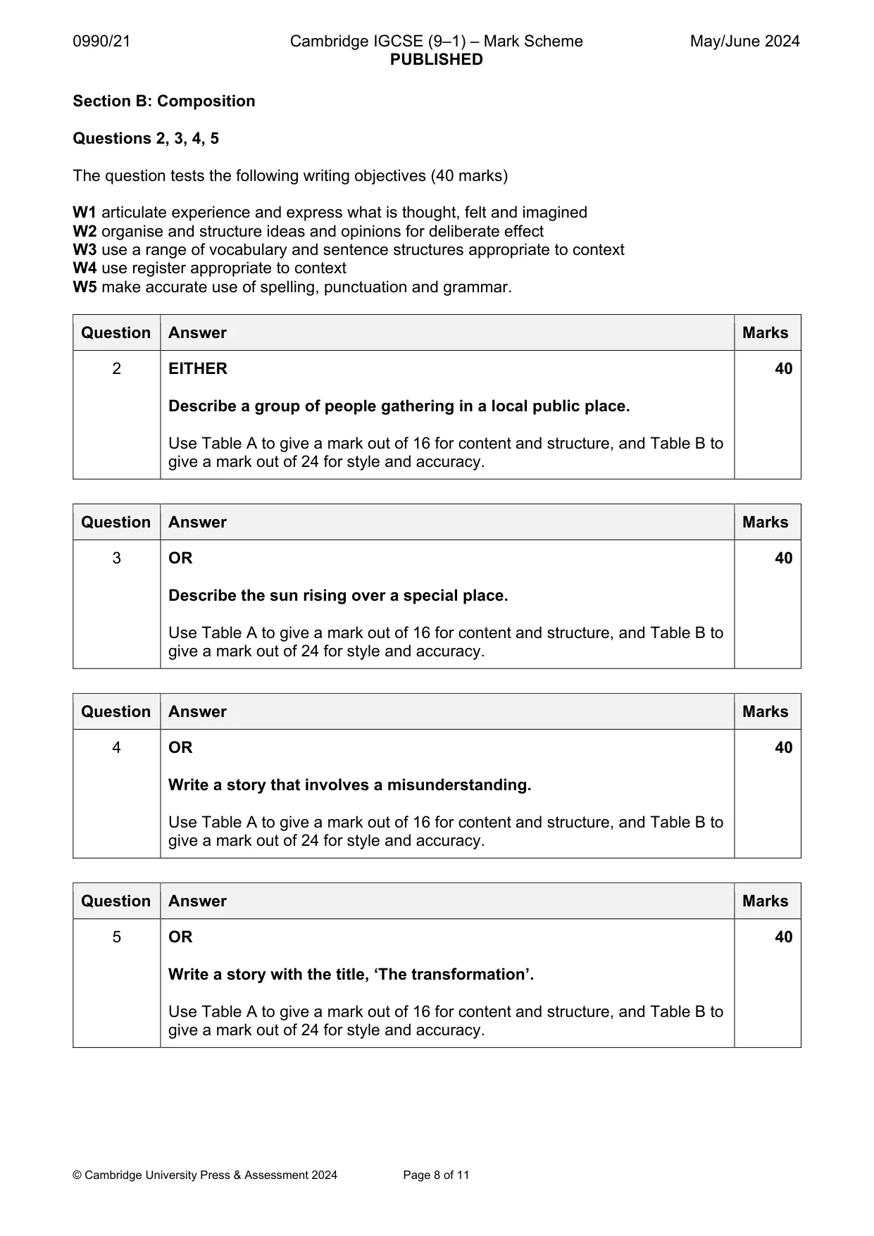 Mark scheme, page 8 of 11