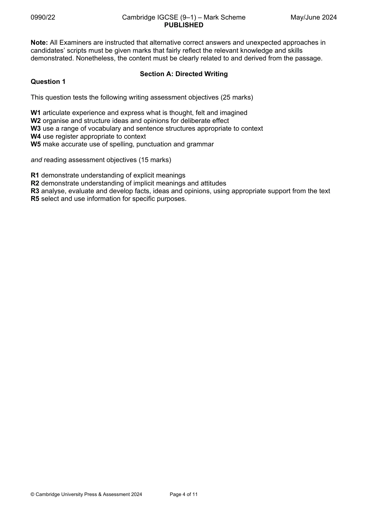 Mark scheme, page 4 of 11