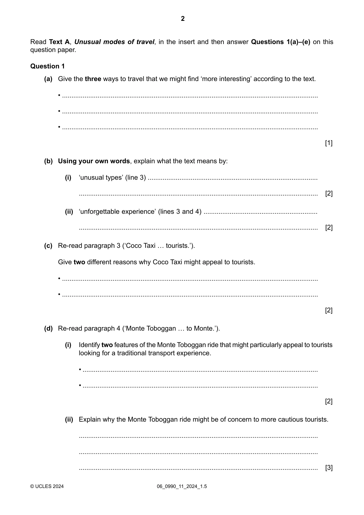 Cambridge IGCSE English - First Language (9-1) 0990 2024 May/June Paper 1 · Variant 1 question paper, page 2 of 16