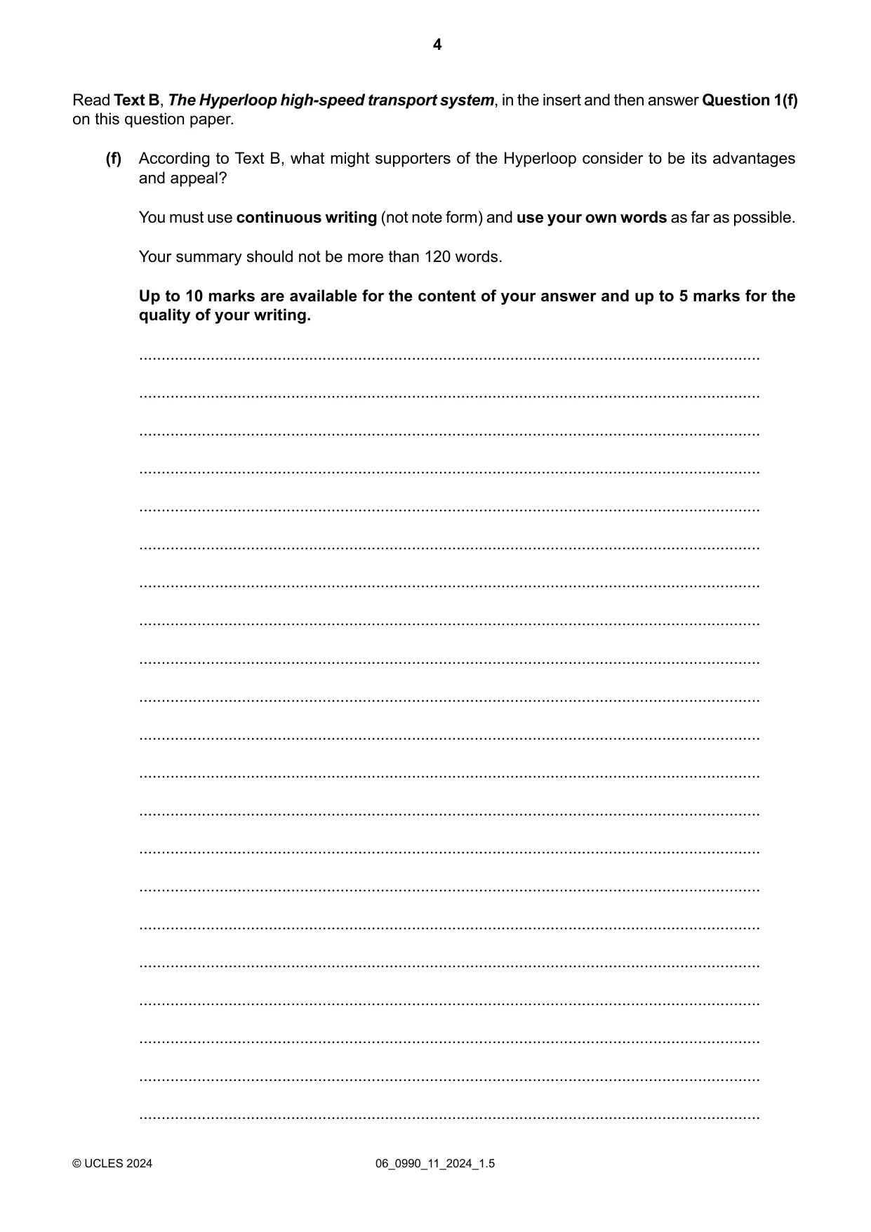 Cambridge IGCSE English - First Language (9-1) 0990 2024 May/June Paper 1 · Variant 1 question paper, page 4 of 16