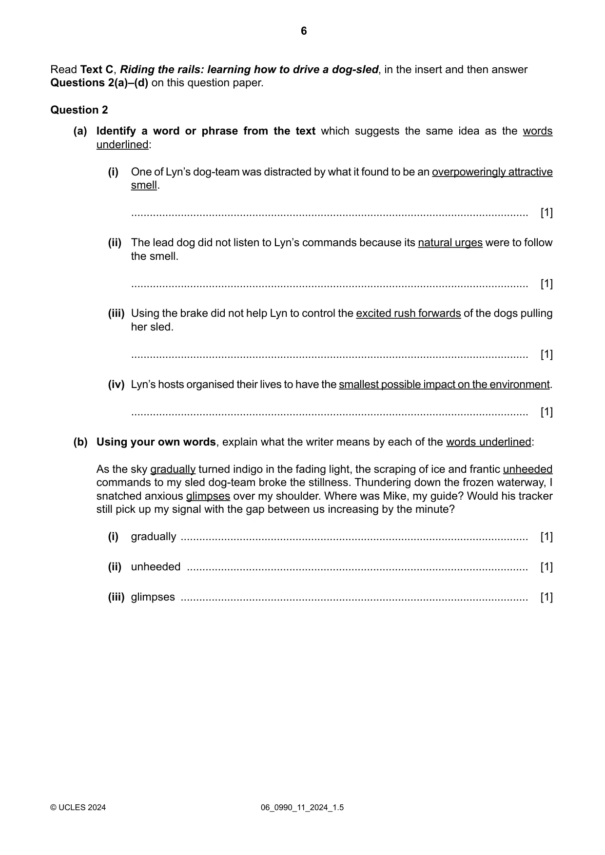 Cambridge IGCSE English - First Language (9-1) 0990 2024 May/June Paper 1 · Variant 1 question paper, page 6 of 16