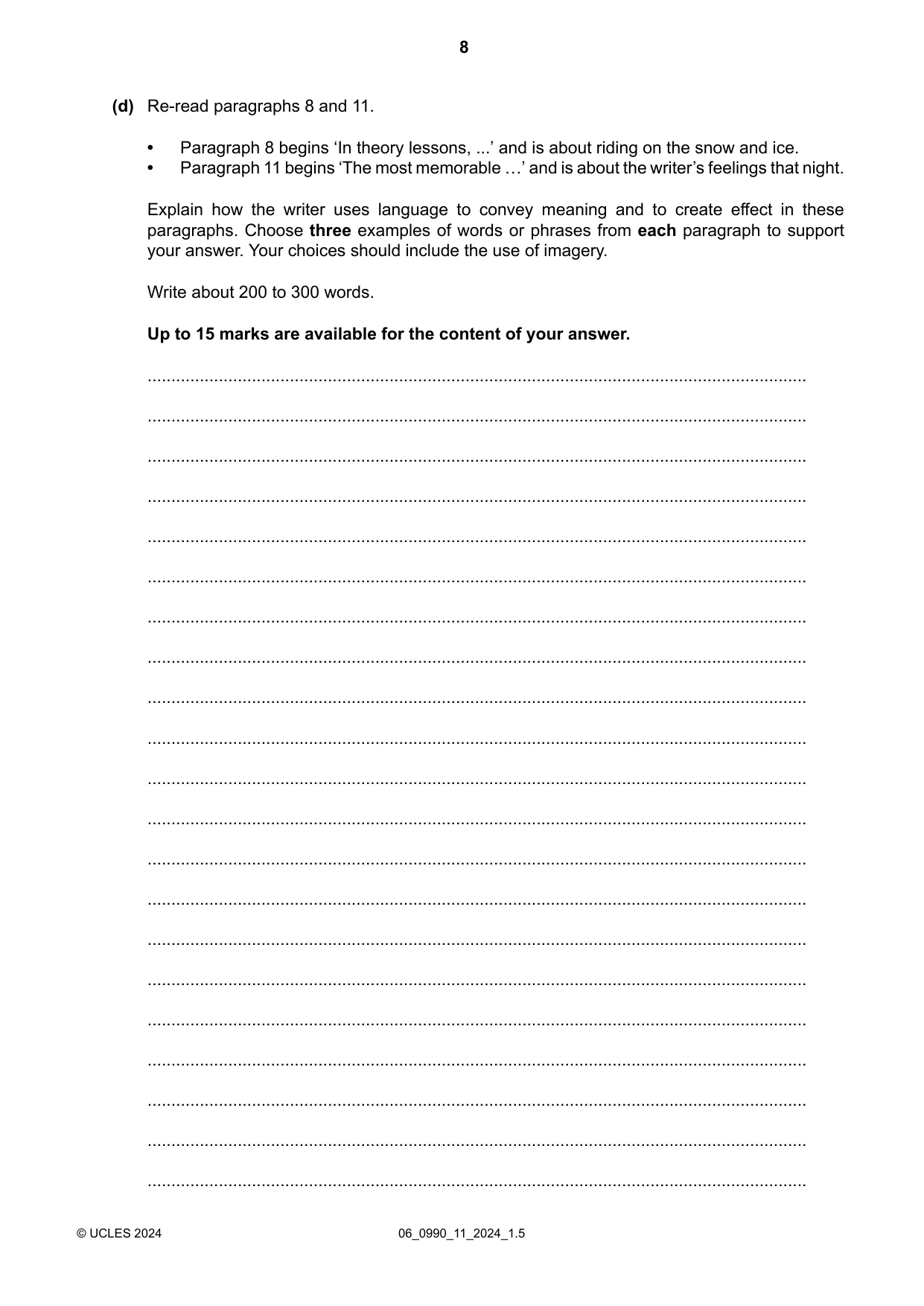 Cambridge IGCSE English - First Language (9-1) 0990 2024 May/June Paper 1 · Variant 1 question paper, page 8 of 16