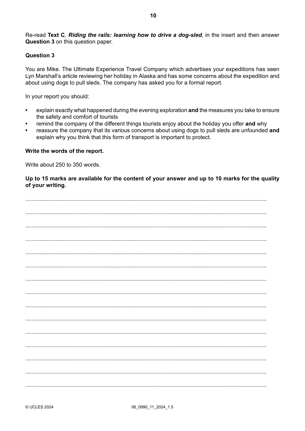 Cambridge IGCSE English - First Language (9-1) 0990 2024 May/June Paper 1 · Variant 1 question paper, page 10 of 16