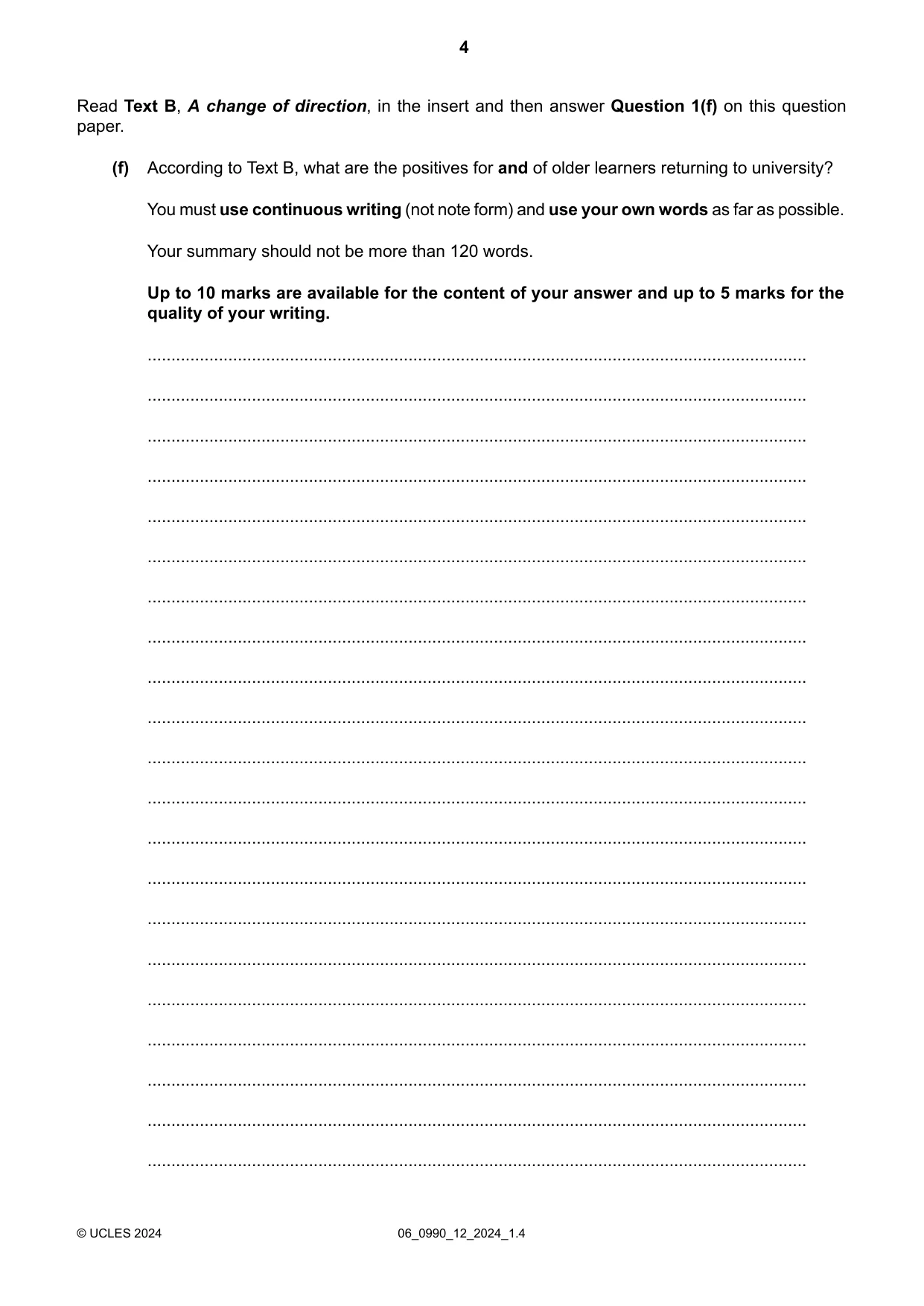 Cambridge IGCSE English - First Language (9-1) 0990 2024 May/June Paper 1 · Variant 2 question paper, page 4 of 16