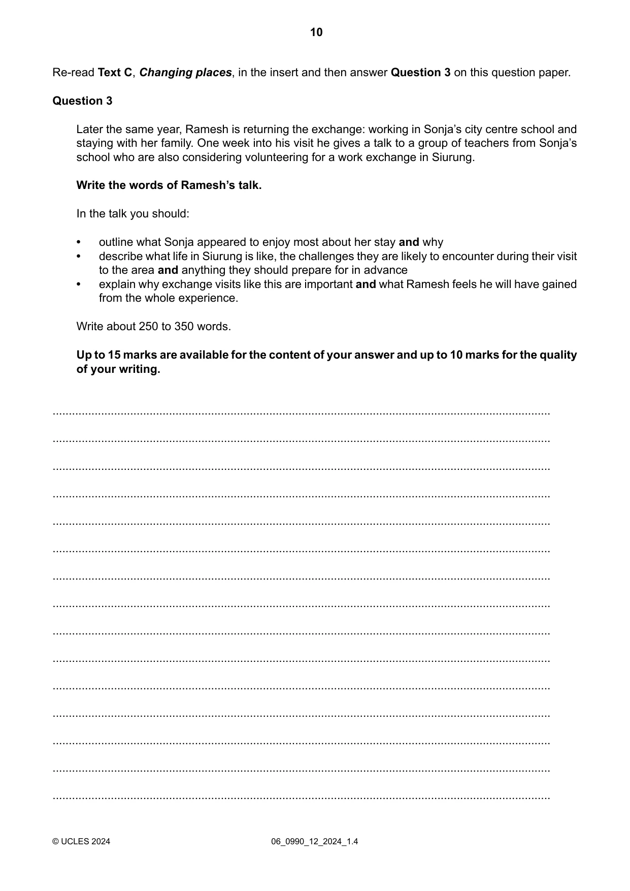 Cambridge IGCSE English - First Language (9-1) 0990 2024 May/June Paper 1 · Variant 2 question paper, page 10 of 16