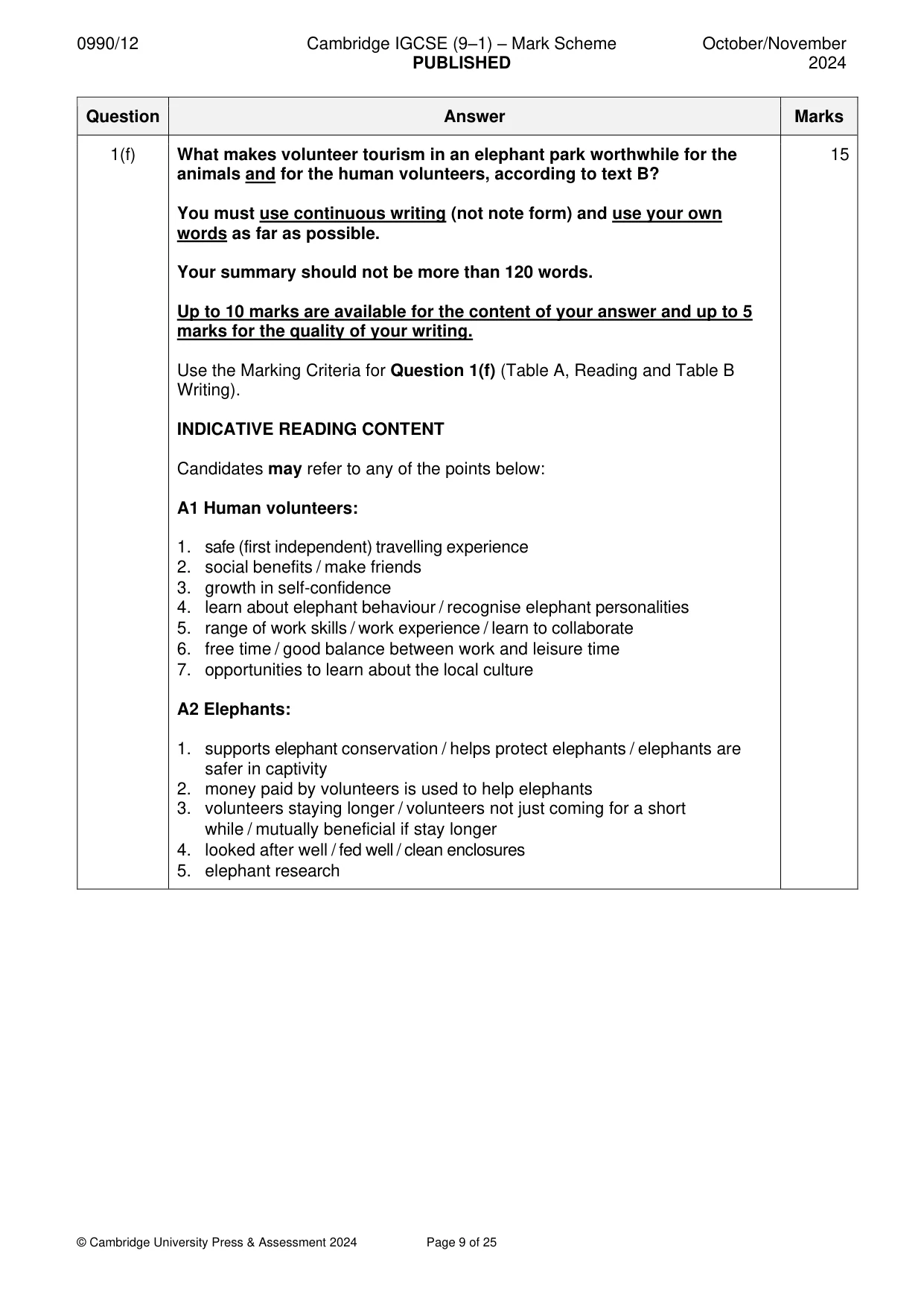 Mark scheme, page 9 of 25