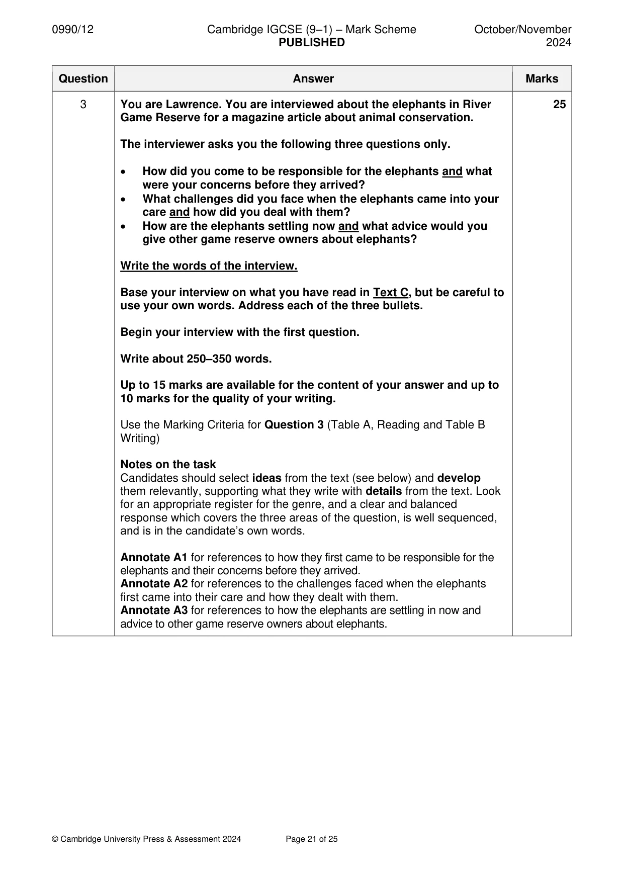 Mark scheme, page 21 of 25