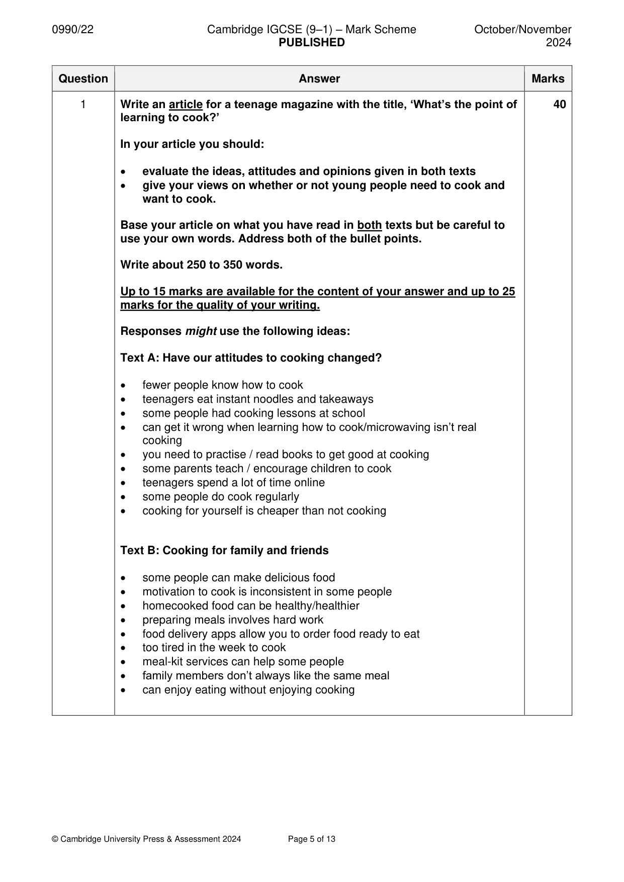 Mark scheme, page 5 of 13