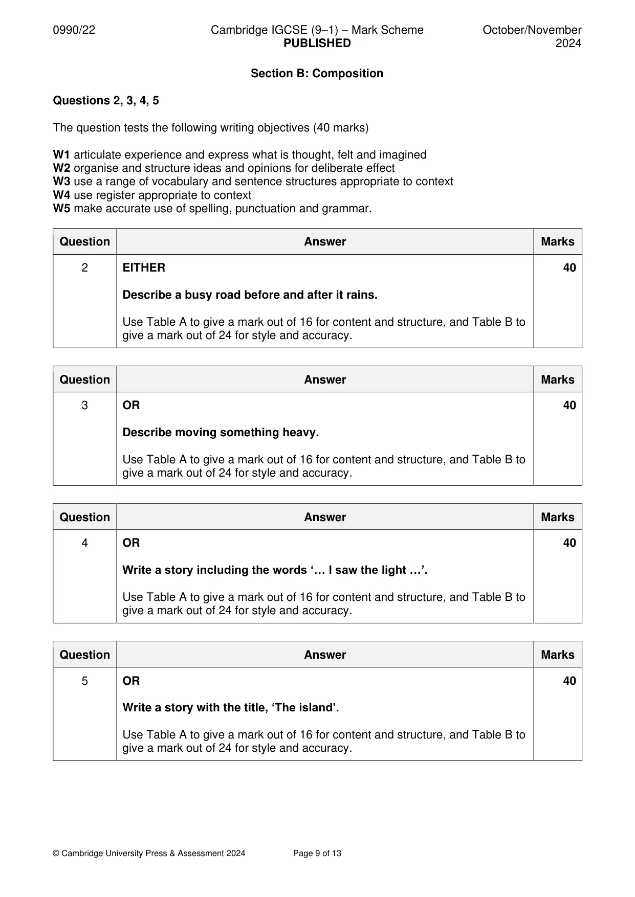 Mark scheme, page 9 of 13