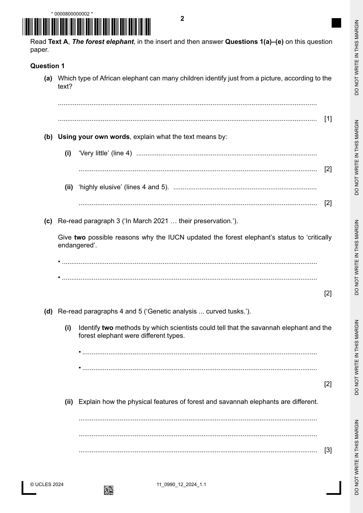 Cambridge IGCSE English - First Language (9-1) 0990 2024 Oct/Nov Paper 1 · Variant 2 question paper, page 2 of 16