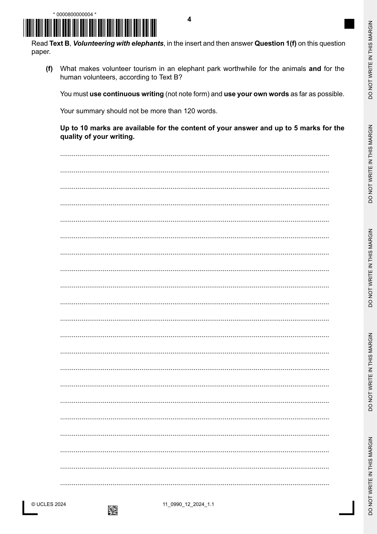 Cambridge IGCSE English - First Language (9-1) 0990 2024 Oct/Nov Paper 1 · Variant 2 question paper, page 4 of 16