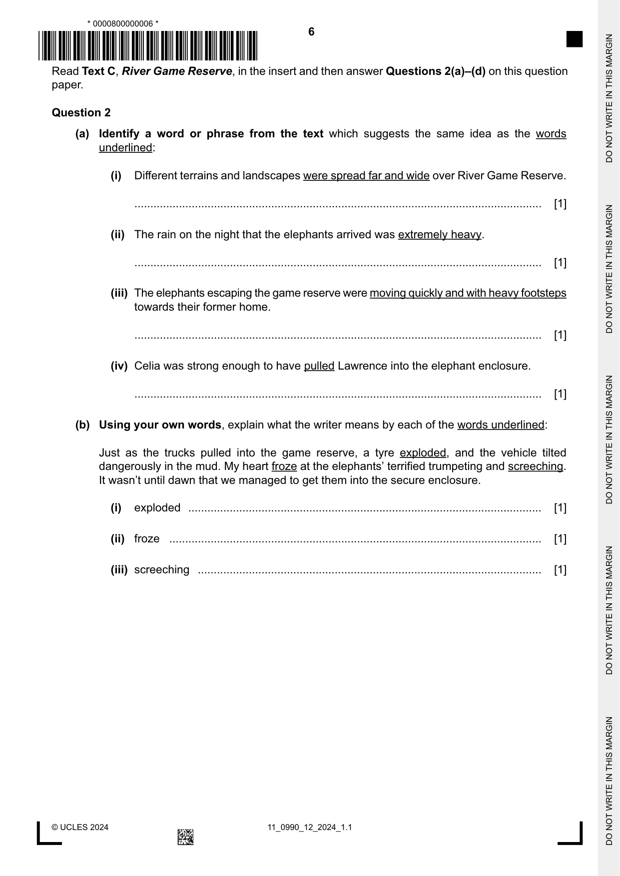Cambridge IGCSE English - First Language (9-1) 0990 2024 Oct/Nov Paper 1 · Variant 2 question paper, page 6 of 16