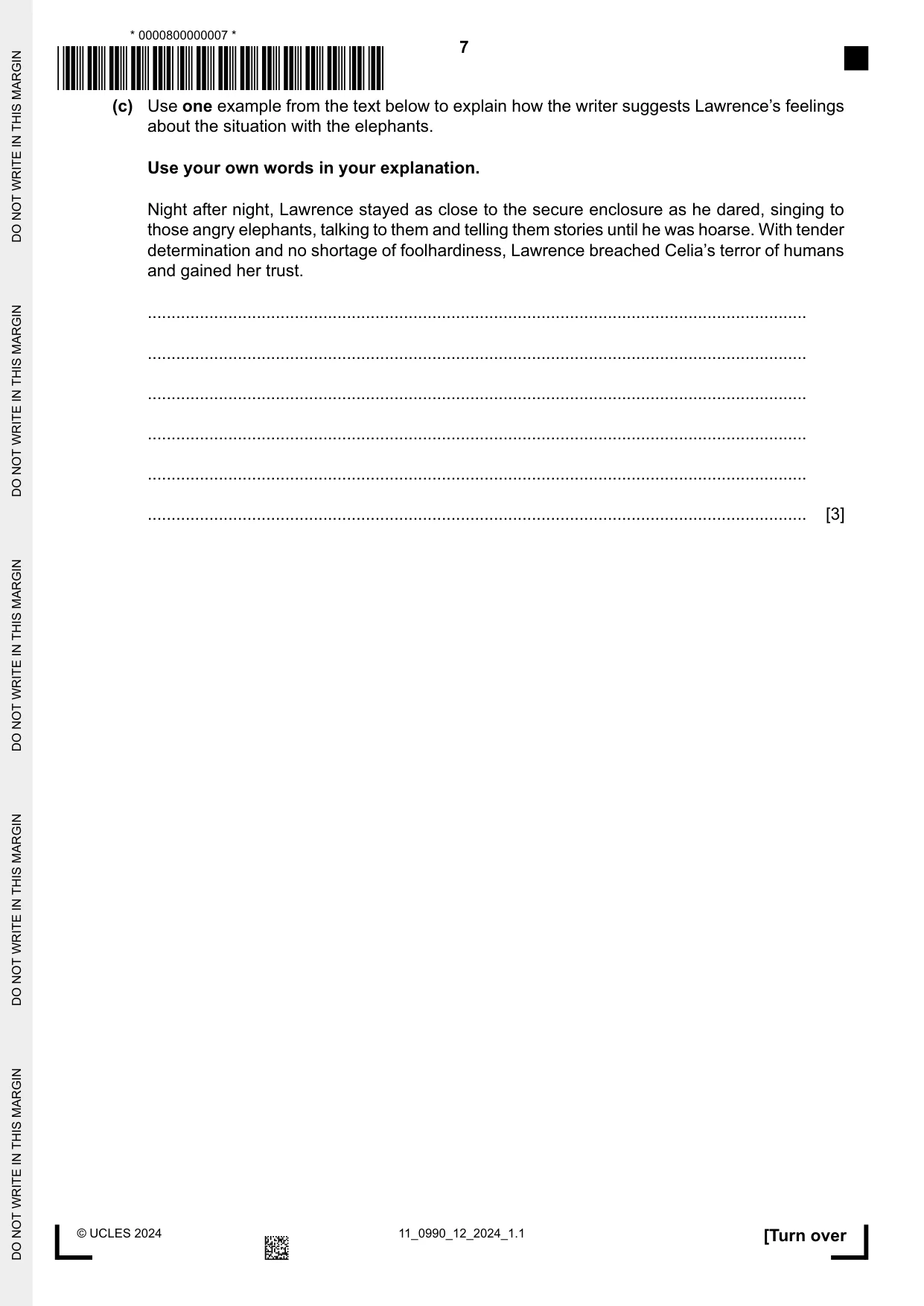 Cambridge IGCSE English - First Language (9-1) 0990 2024 Oct/Nov Paper 1 · Variant 2 question paper, page 7 of 16