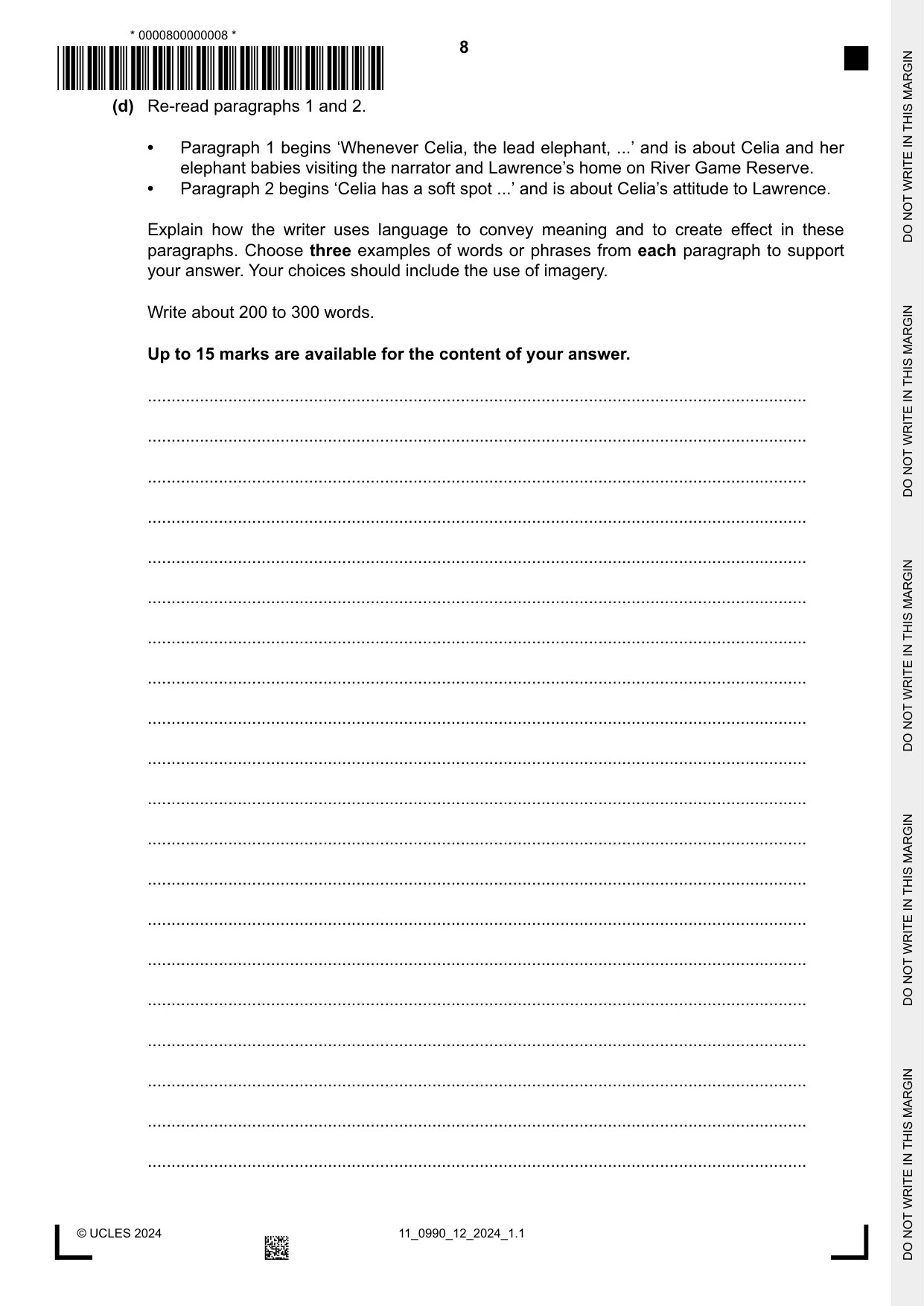 Cambridge IGCSE English - First Language (9-1) 0990 2024 Oct/Nov Paper 1 · Variant 2 question paper, page 8 of 16