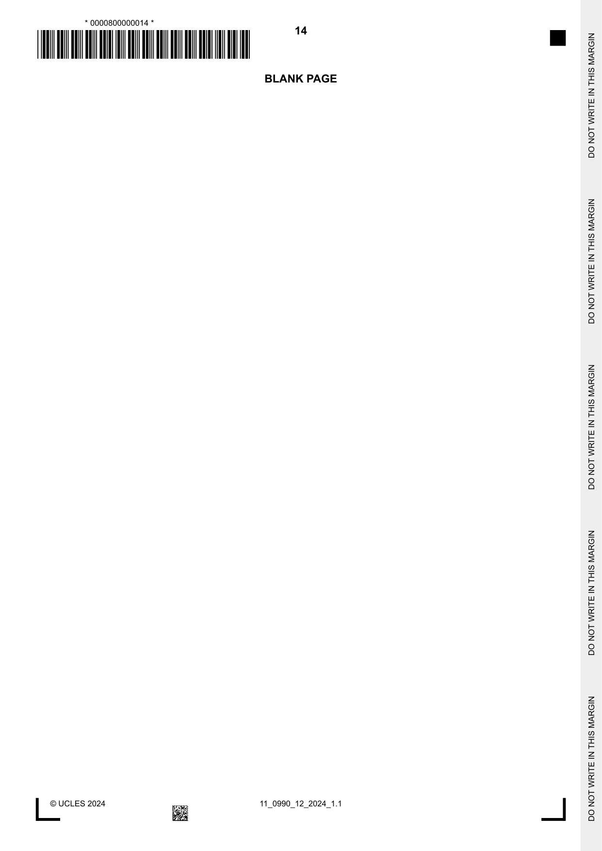 Cambridge IGCSE English - First Language (9-1) 0990 2024 Oct/Nov Paper 1 · Variant 2 question paper, page 14 of 16