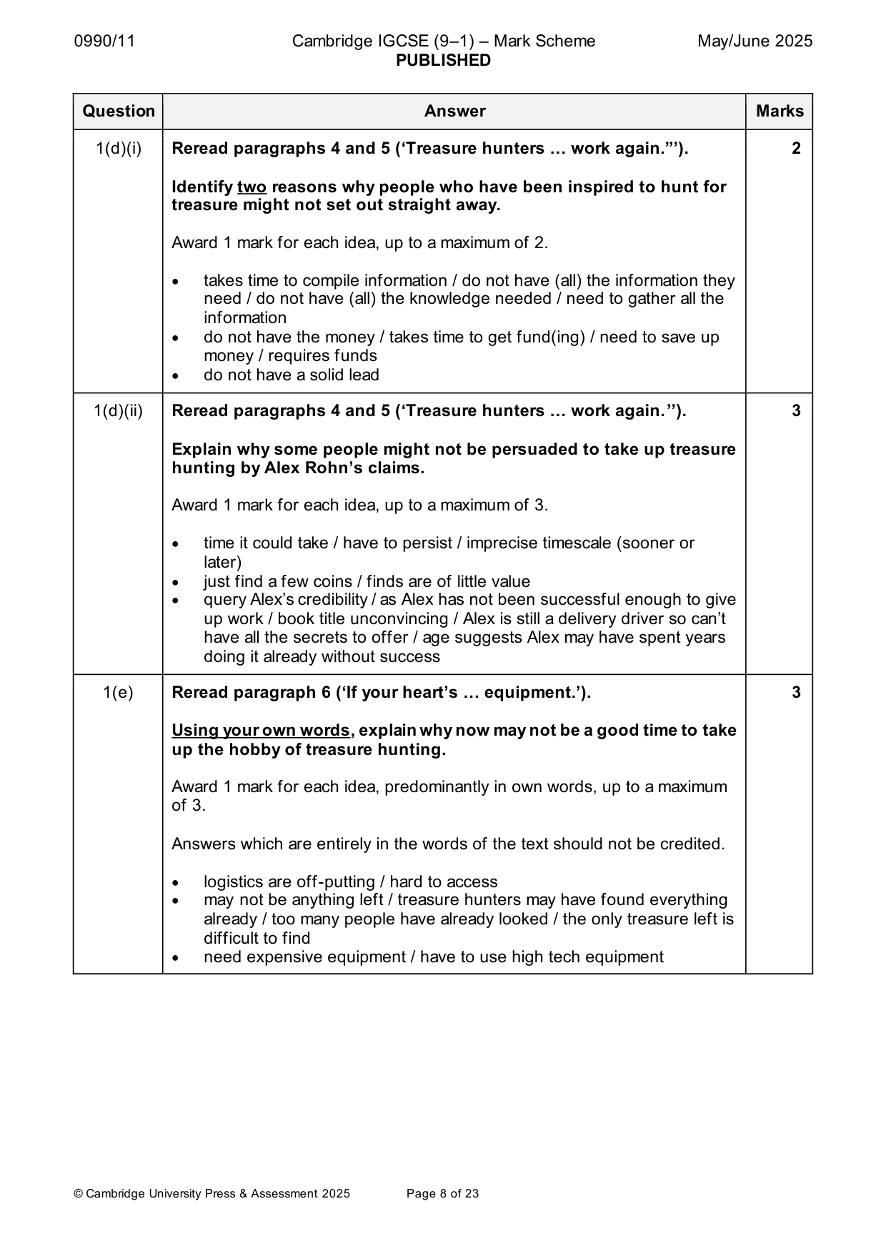 Mark scheme, page 8 of 23
