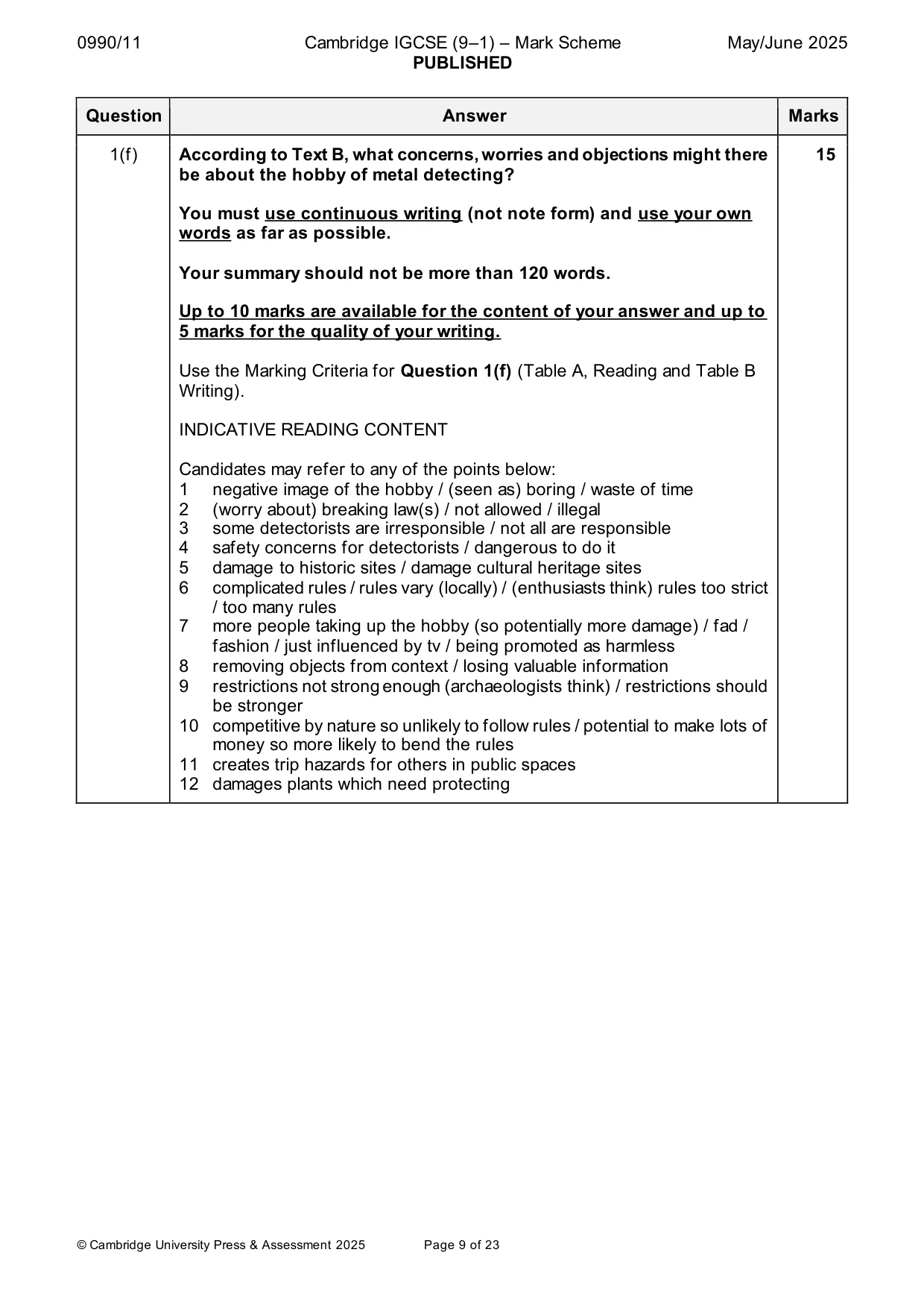 Mark scheme, page 9 of 23