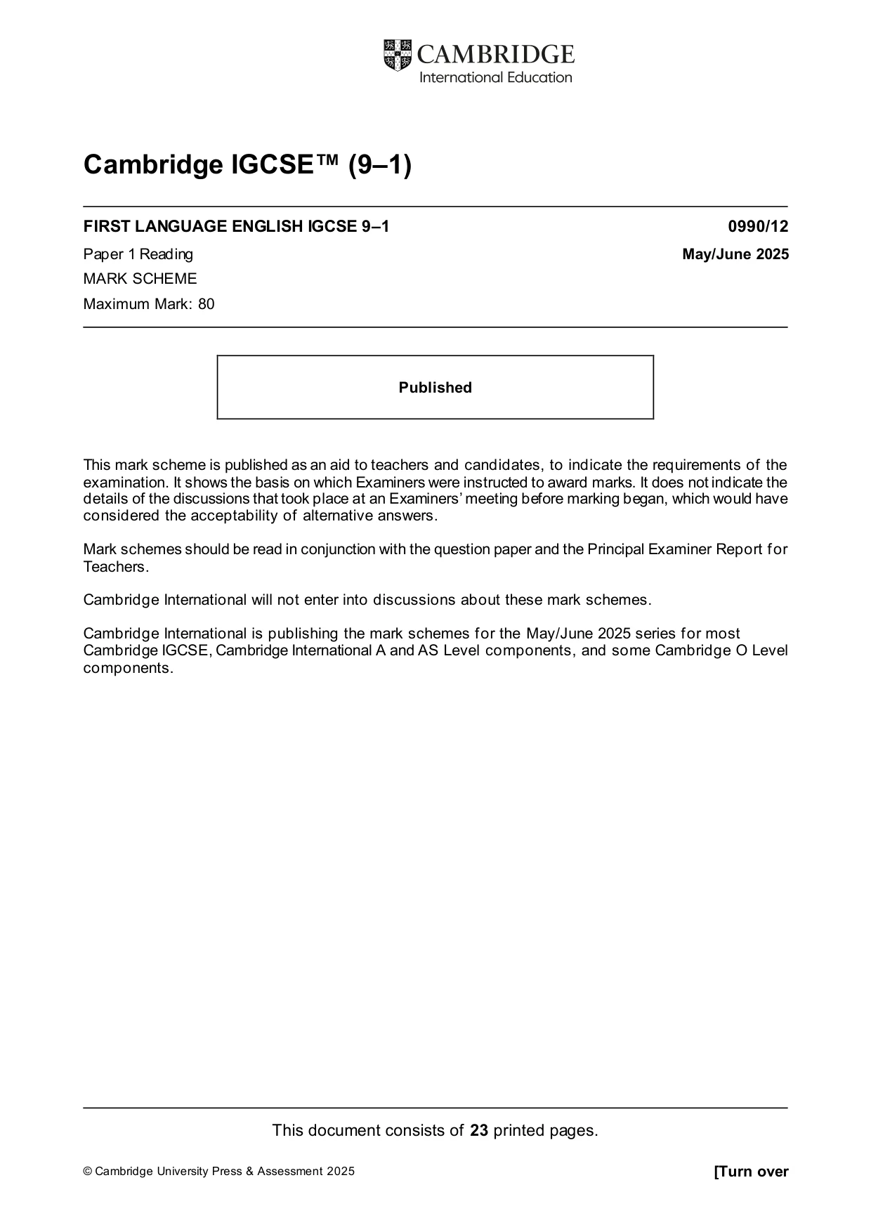 Mark scheme, page 1 of 23