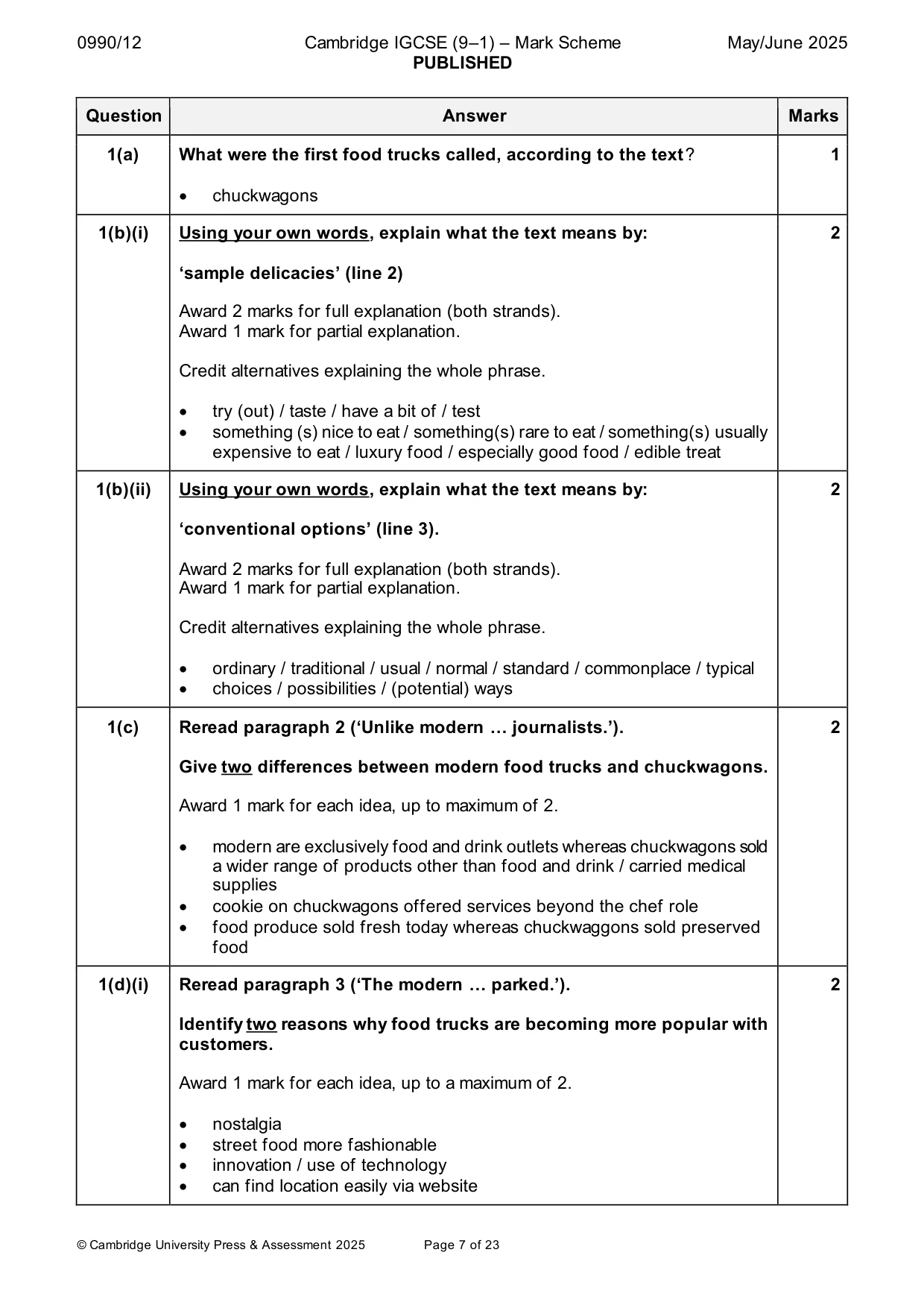 Mark scheme, page 7 of 23