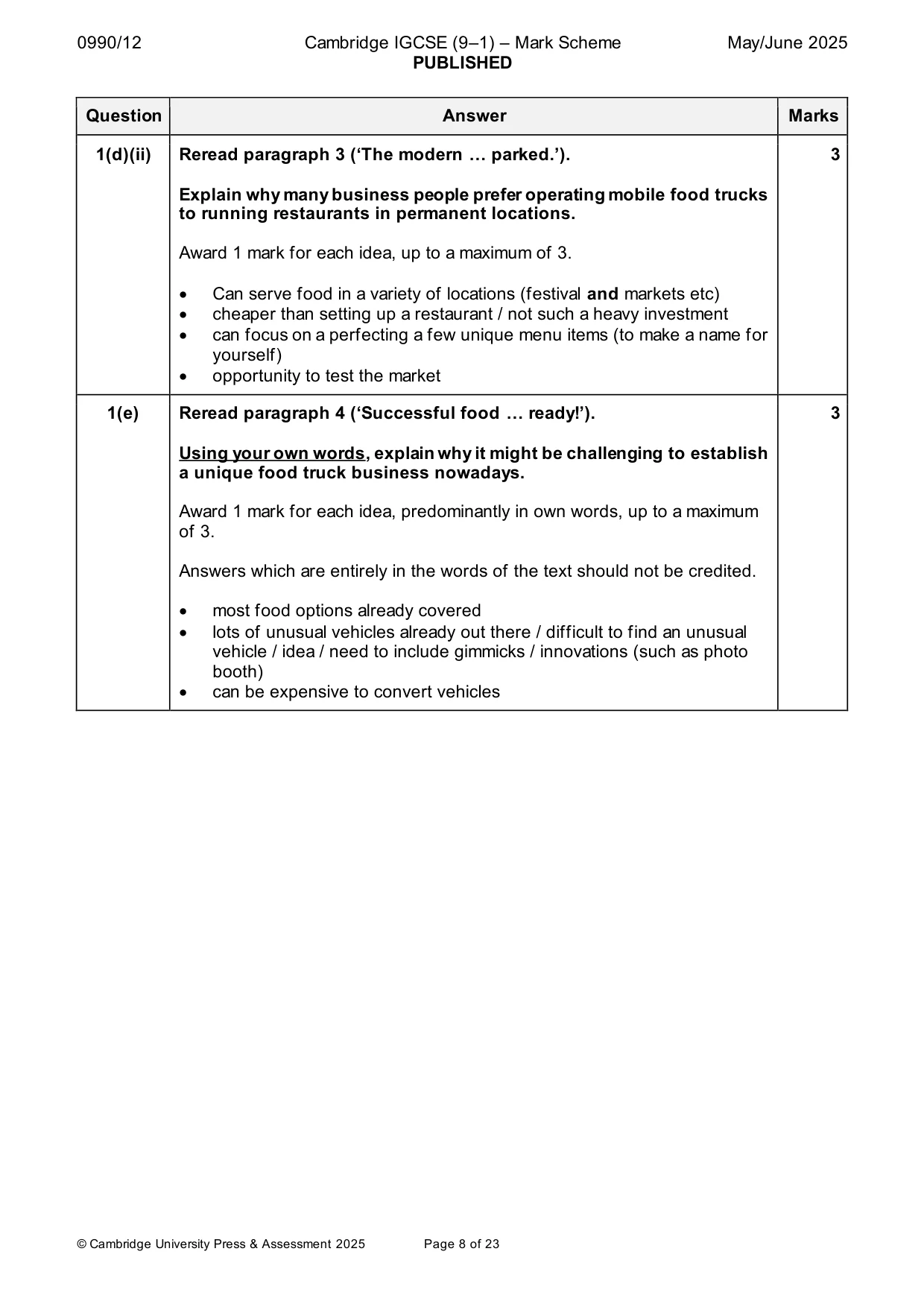 Mark scheme, page 8 of 23