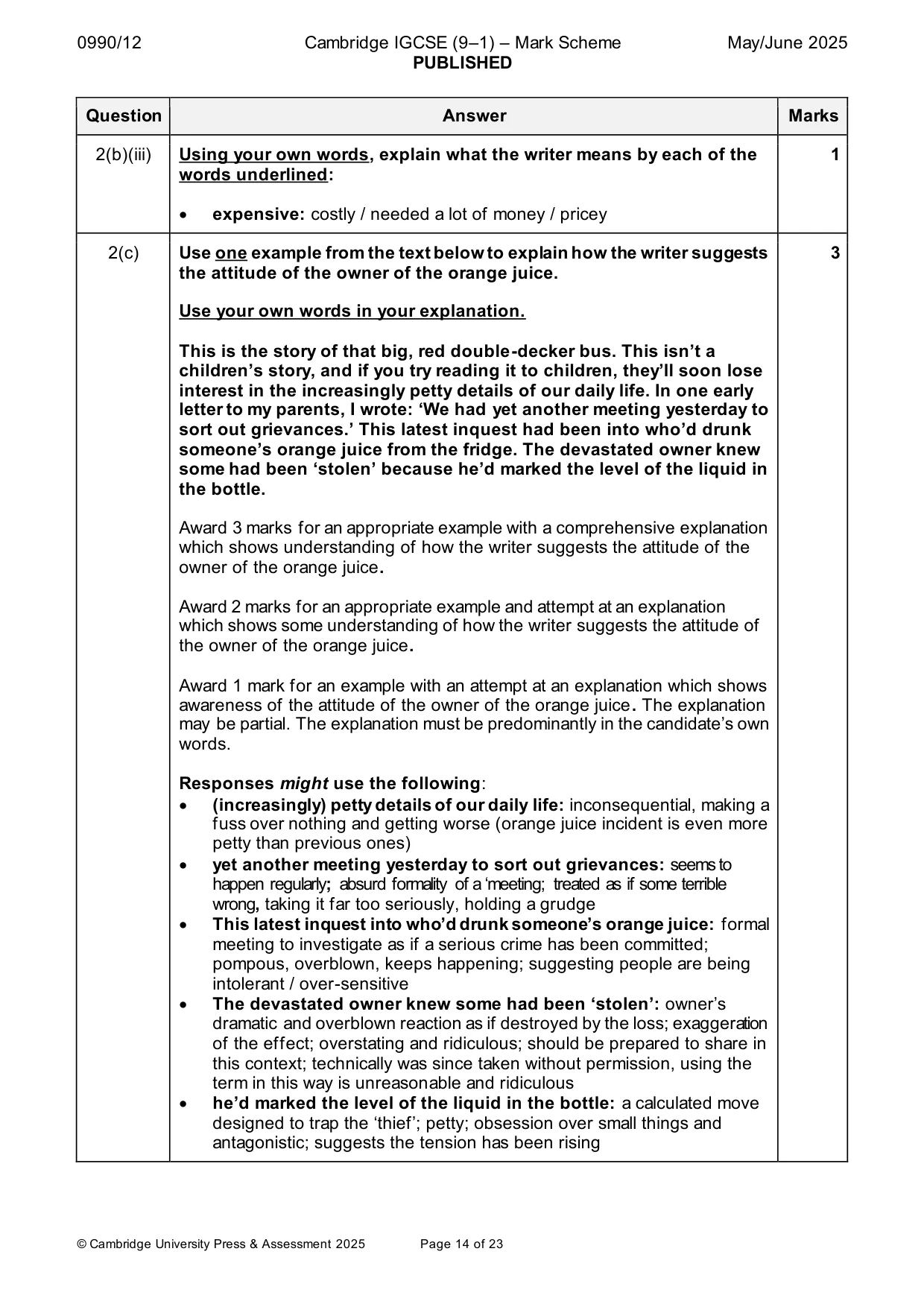 Mark scheme, page 14 of 23